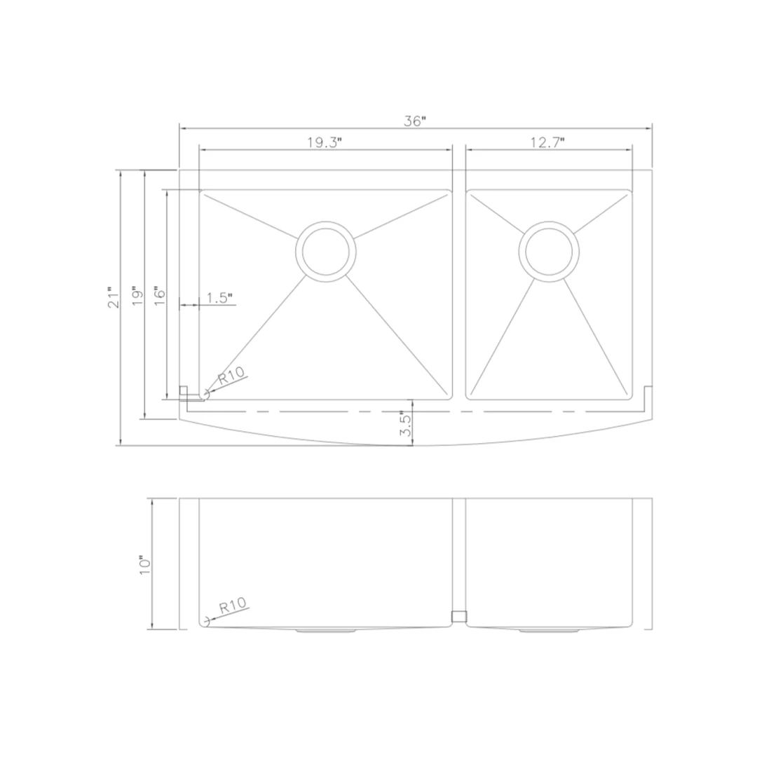 ZLINE 36 in. Courchevel Farmhouse Apron Mount Double Bowl Stainless Steel Kitchen Sink with Bottom Grid (SA60D-36) - Image 9