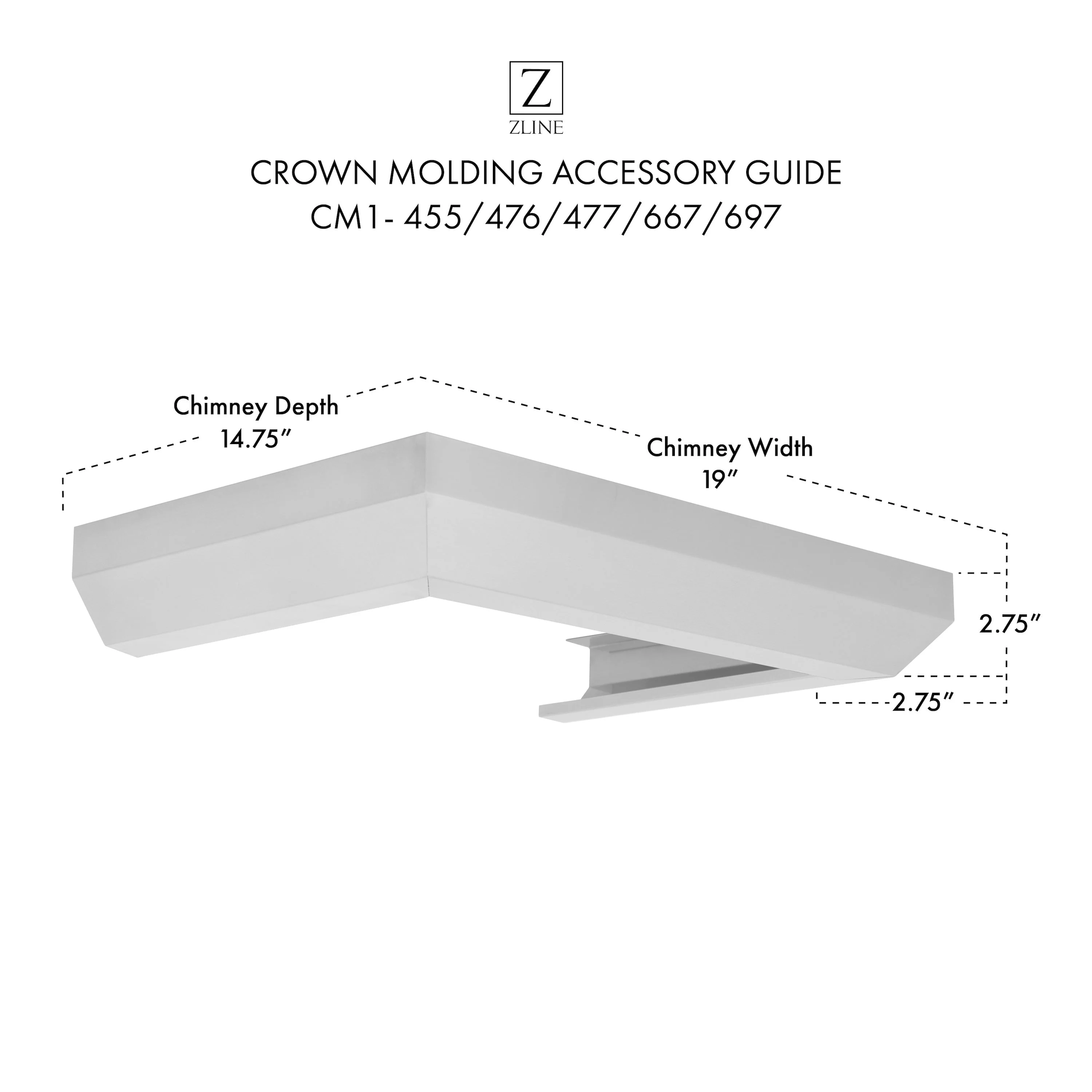 ZLINE Crown Molding Profile 1 for Wall Mount Range Hood (CM1-455/476/477/667/697) - Image 5