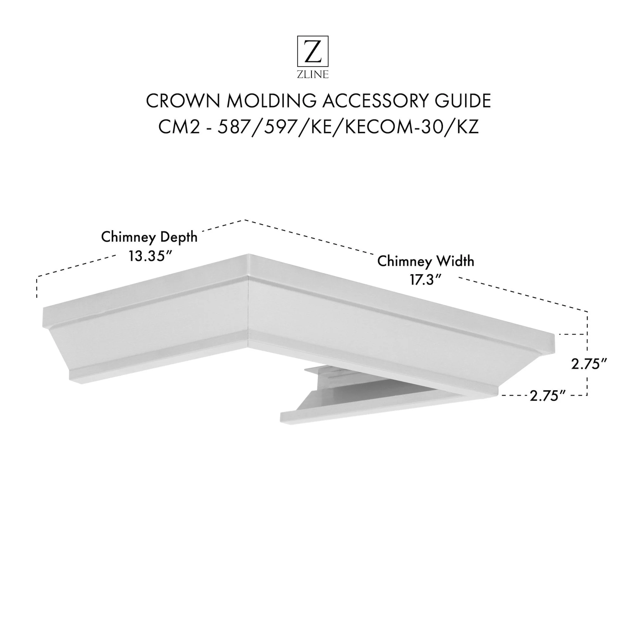 ZLINE Crown Molding Profile 2 for Wall Mount Range Hood (CM2-587/597/KE/KECOM-30/KZ) - Image 7