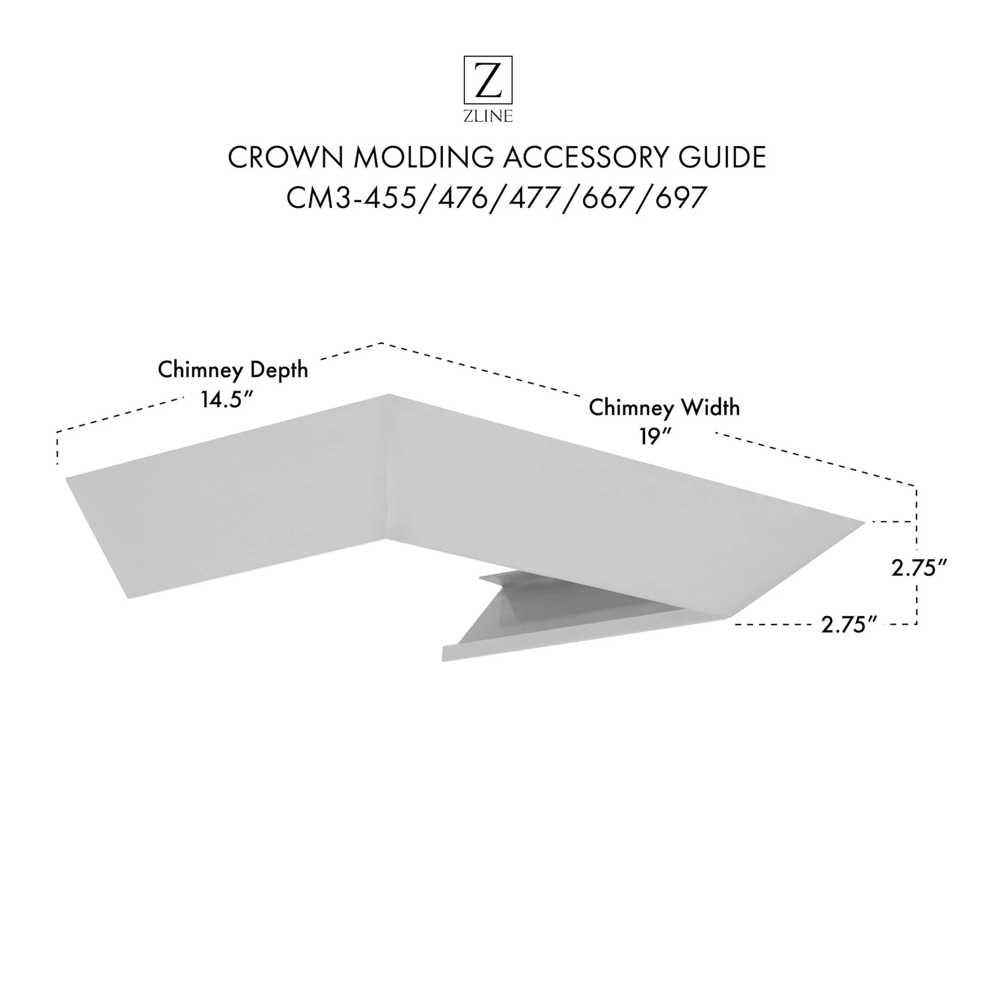 ZLINE Crown Molding Profile 3 for Wall Mount Range Hood (CM3-455/476/477/667/697) - Image 7
