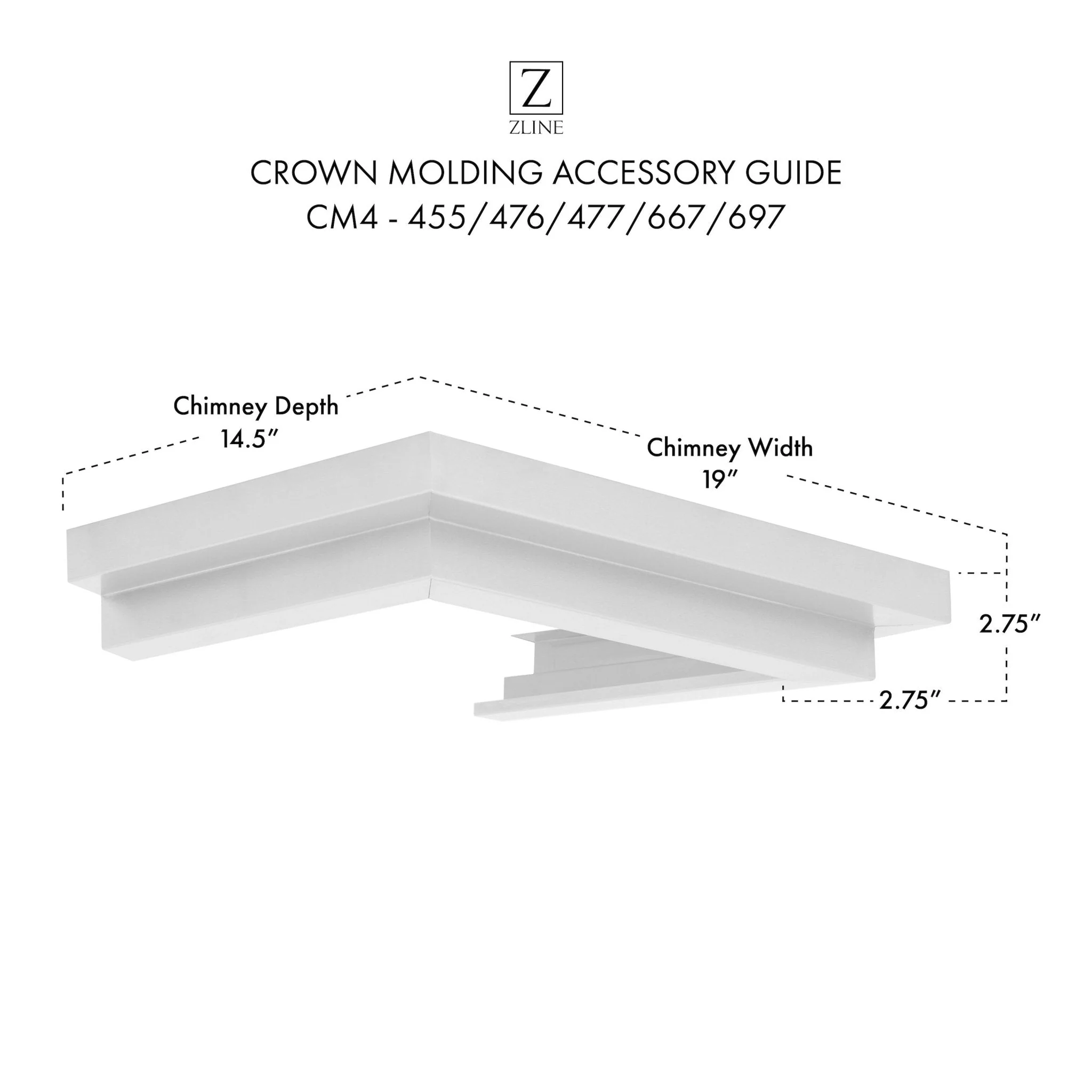 ZLINE Crown Molding Profile 4 for Wall Mount Range Hood (CM4-455/476/477/667/697) - Image 7