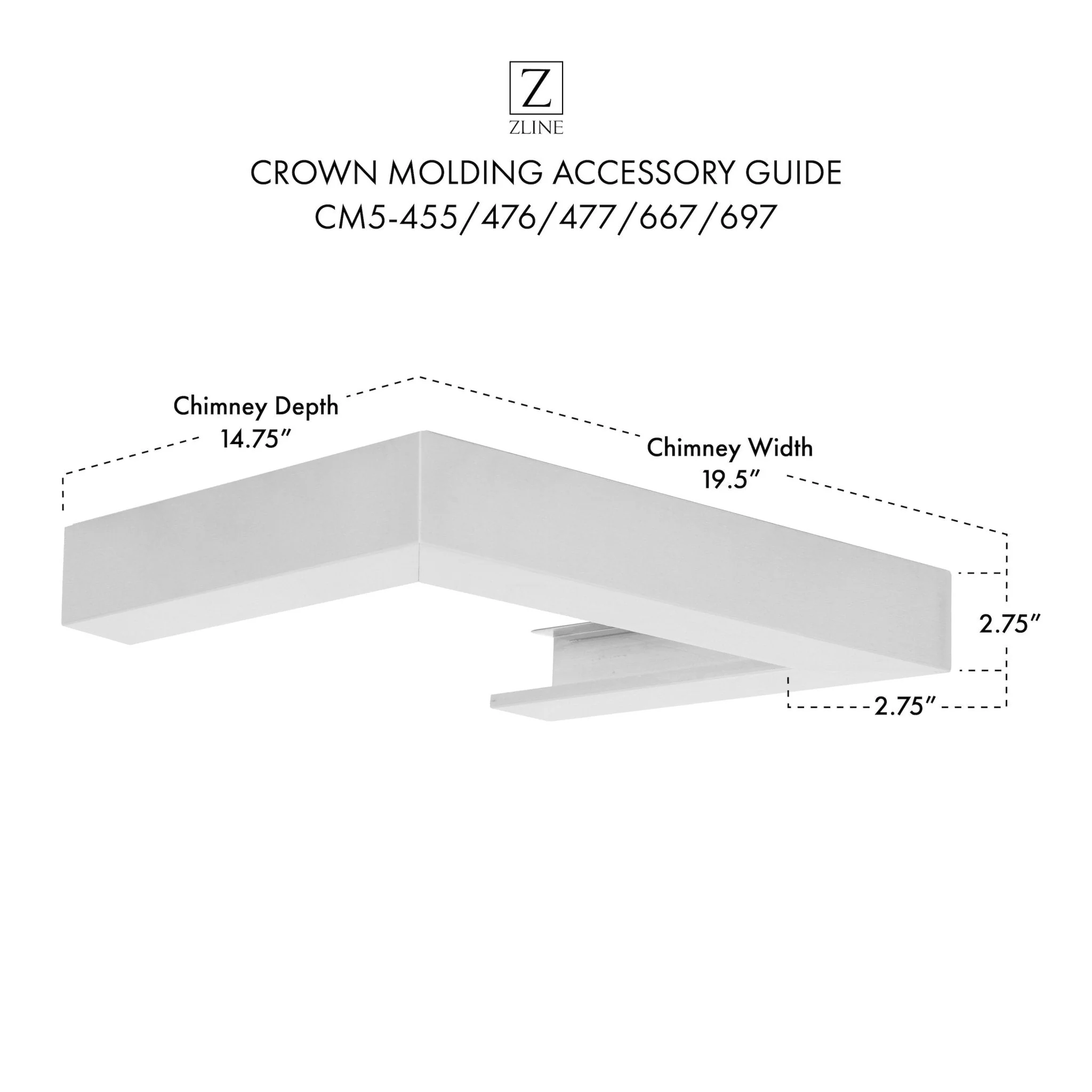 ZLINE Crown Molding Profile 5 for Wall Mount Range Hood (CM5-455/476/477/667/697) - Image 9