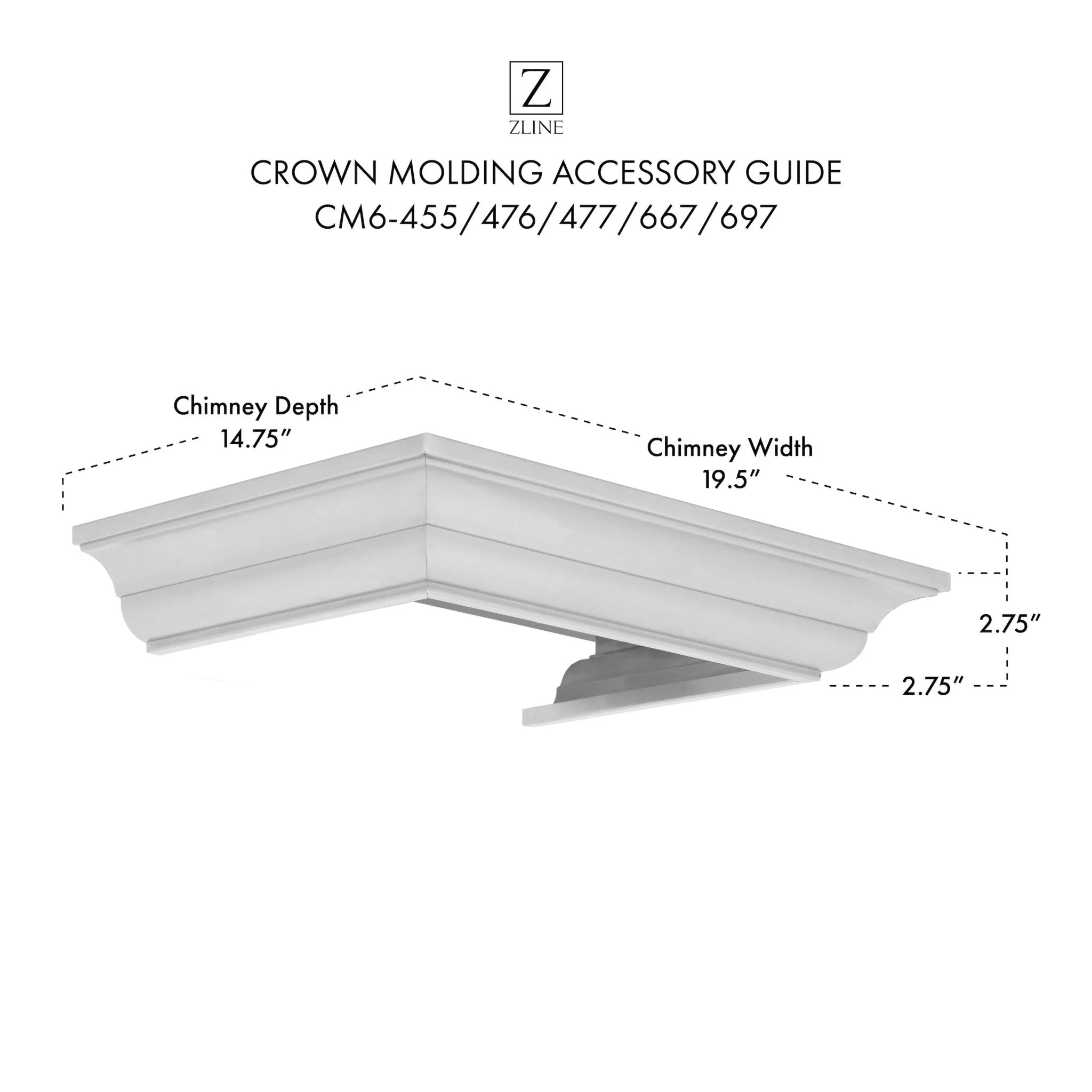 ZLINE Crown Molding Profile 6 for Wall Mount Range Hood (CM6-455/476/477/667/697) - Image 8