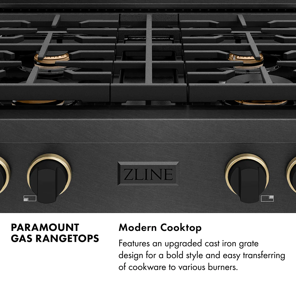 ZLINE Designer Collection 30 in. Paramount Gas Rangetop with 4 Burners in Black Satin Stainless Steel with Matte Black and Champagne Bronze Accents (SRTBSZ-30-MBCB) - Image 9