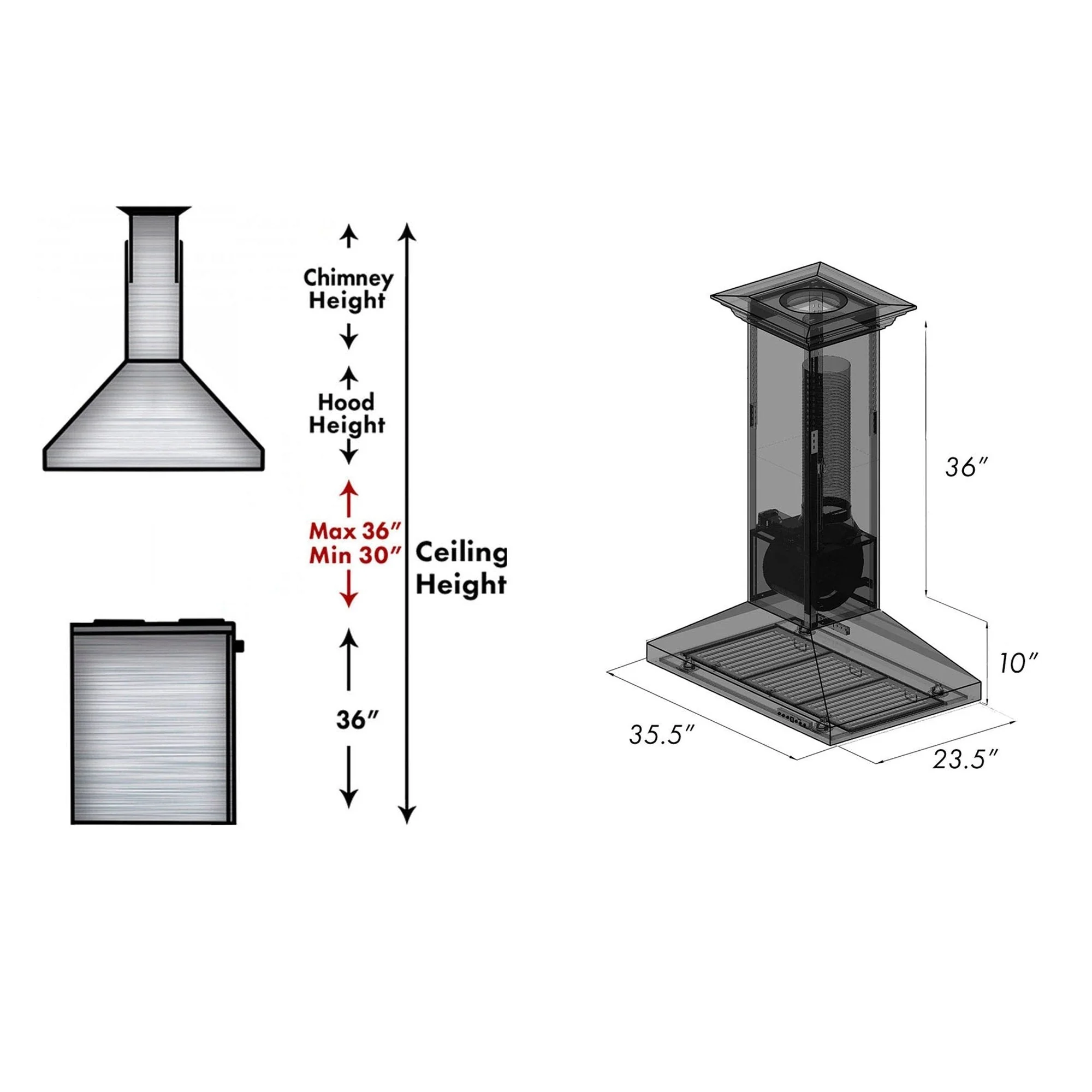 ZLINE 36 in. Designer Series Oil-Rubbed Bronze Convertible Vent Island Mount Range Hood (8KL3iB-36) - Image 6