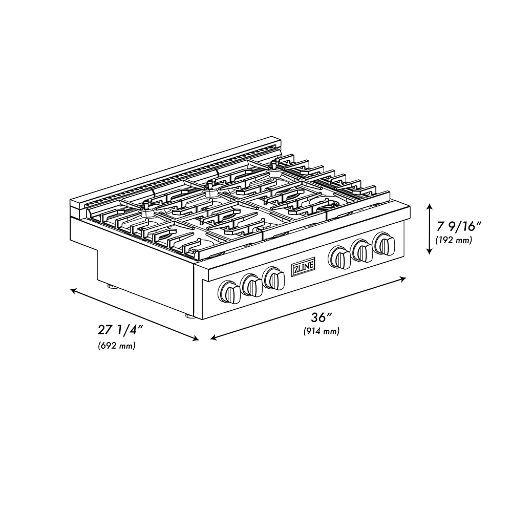 ZLINE Designer Collection 36 in. Paramount Gas Rangetop with 6 Burners in Black Satin Stainless Steel with Matte Black and Champagne Bronze Accents (SRTBSZ-36-MBCB) - Image 10