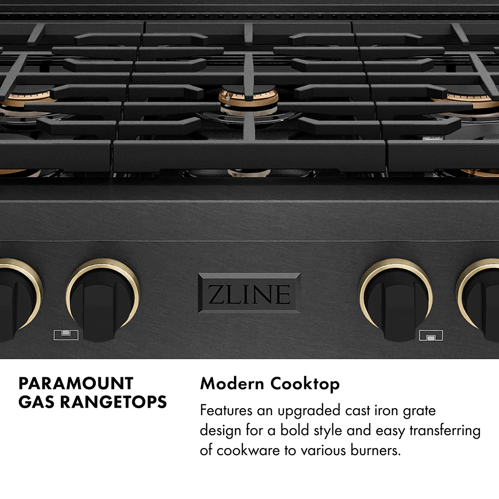ZLINE Designer Collection 36 in. Paramount Gas Rangetop with 6 Burners in Black Satin Stainless Steel with Matte Black and Champagne Bronze Accents (SRTBSZ-36-MBCB) - Image 9