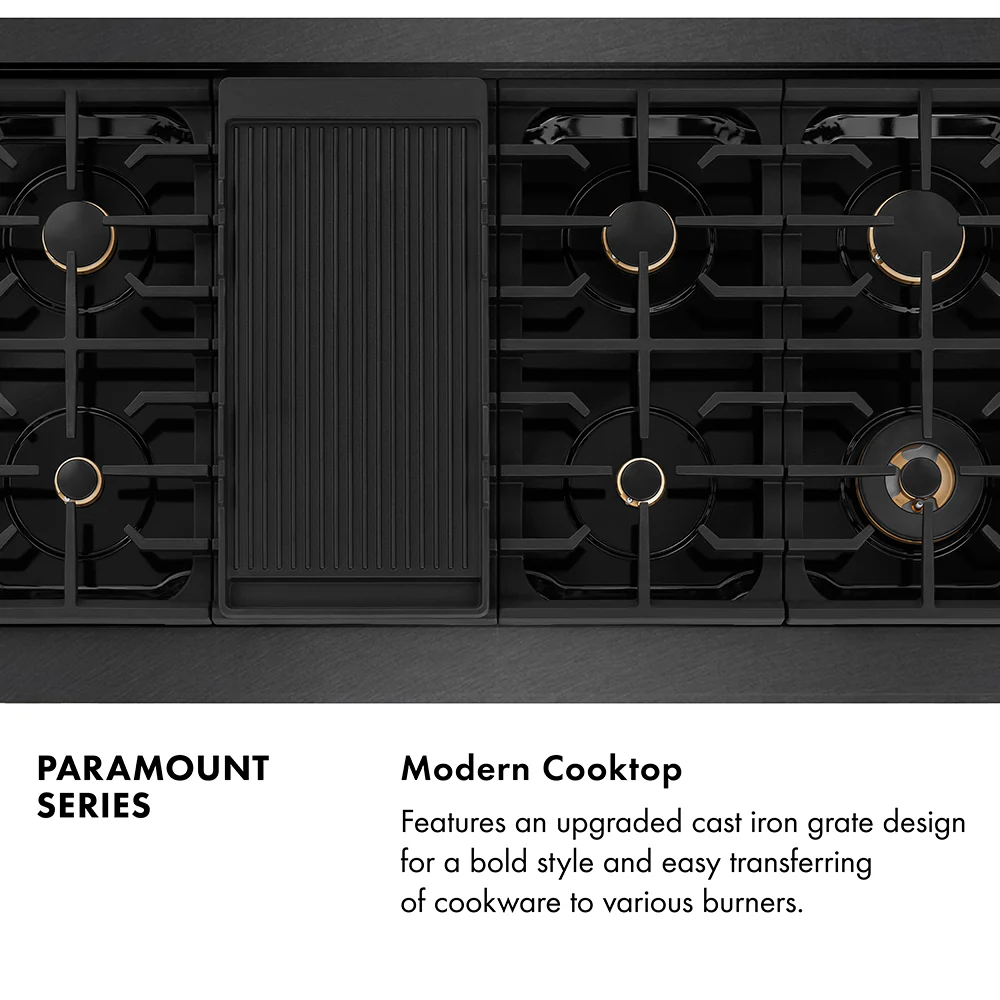 ZLINE Designer Collection 48 in. 6.7 cu. ft. Paramount Double Oven Dual Fuel Range with 8 Burner Gas Cooktop in Black Satin Stainless Steel with Matte Black and Champagne Bronze Accents (SDRBSZ-48-MBCB) - Image 13