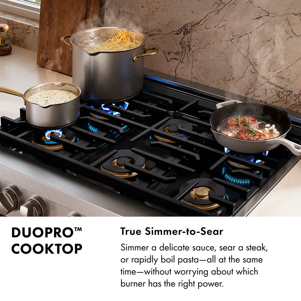 ZLINE Autograph Edition 36 in. Classic Gas Rangetop with 6 Burner DuoPro™ Cooktop in Stainless Steel and Matte Black Accents (PCRTZ-36-MB) - Image 9