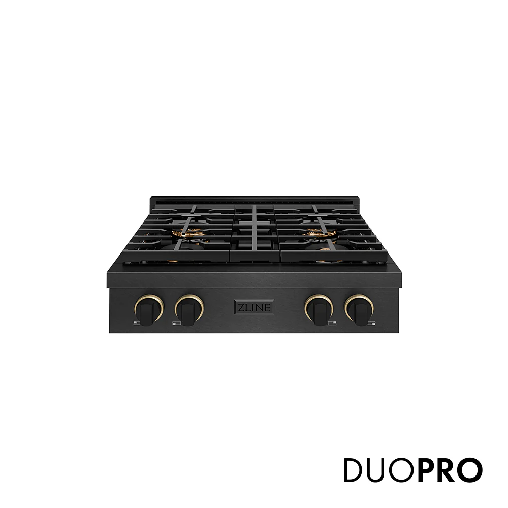 ZLINE Designer Collection 30 in. Paramount Gas Rangetop with 4 Burner DuoPro™ Cooktop in Black Satin Stainless Steel with Matte Black and Champagne Bronze Accents, Open Box-Great Condition