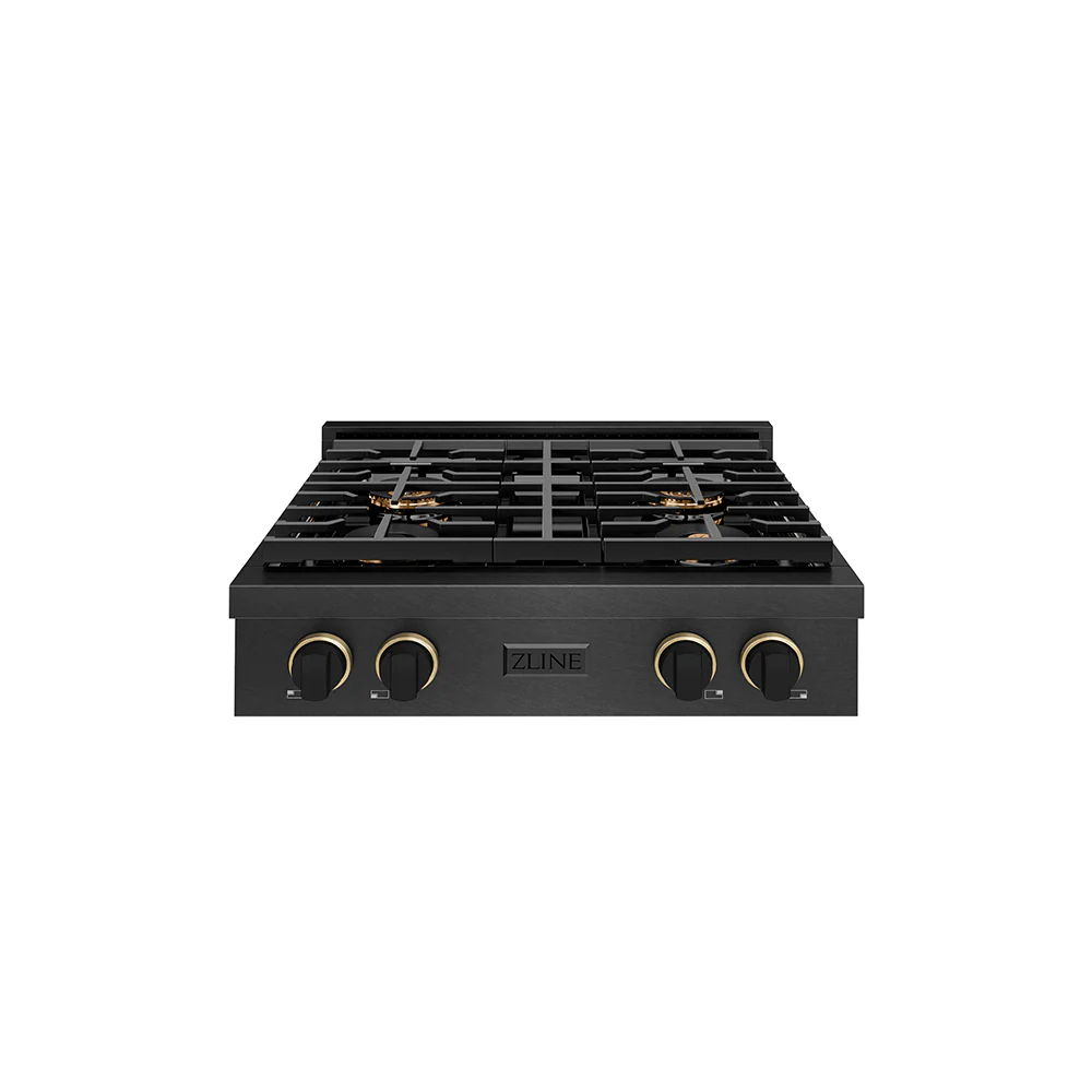 ZLINE Designer Collection 30 in. Paramount Gas Rangetop with 4 Burner DuoPro™ Cooktop in Black Satin Stainless Steel with Matte Black and Champagne Bronze Accents, Open Box-Great Condition - Image 3