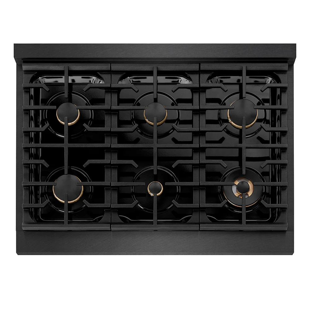 ZLINE Designer Collection 36 in. 5.2 cu. ft. Paramount Dual Fuel Range with 6 Burner Gas Cooktop and Electric Convection Oven in Black Satin Stainless Steel with Matte Black and Champagne Bronze Accents, Open Box-Great Condition - Image 3