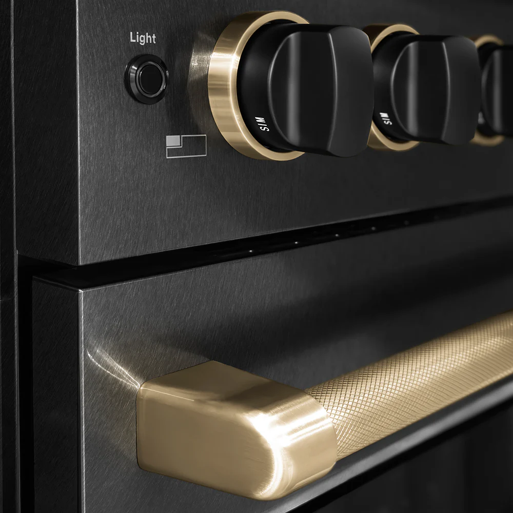 ZLINE Designer Collection 36 in. 5.2 cu. ft. Paramount Gas Range with 6 Burner DuoPro™ Cooktop and Convection Gas Oven in Black Satin Stainless Steel with Matte Black and Champagne Bronze Accents, Open Box-Great Condition - Image 10
