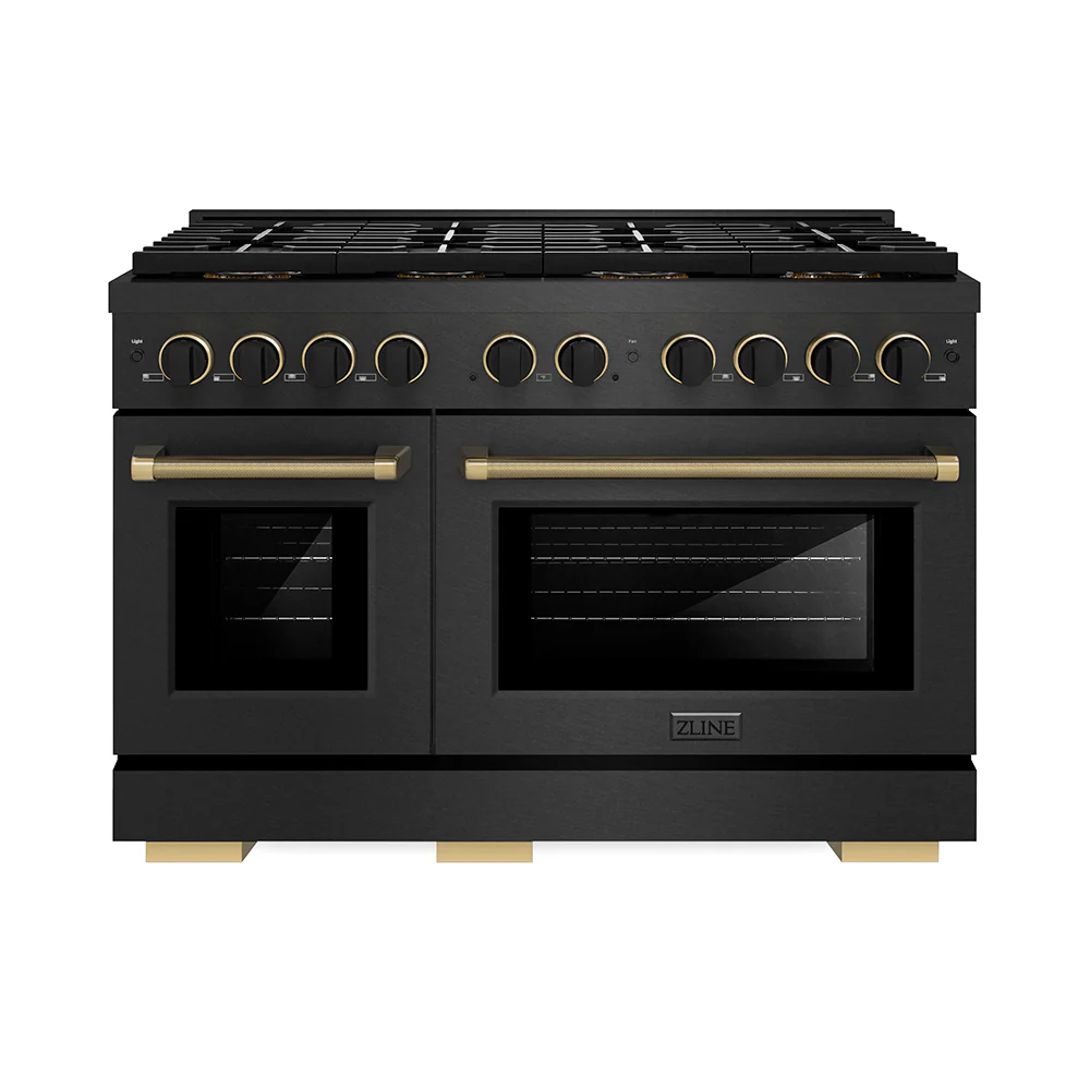 ZLINE Designer Collection 48 in. 6.7 cu. ft. Paramount Gas Range with 8 Burner DuoPro™ Cooktop and Dual Ovens in Black Satin Stainless Steel with Matte Black and Champagne Bronze Accents, Open Box-Great Condition - Image 5