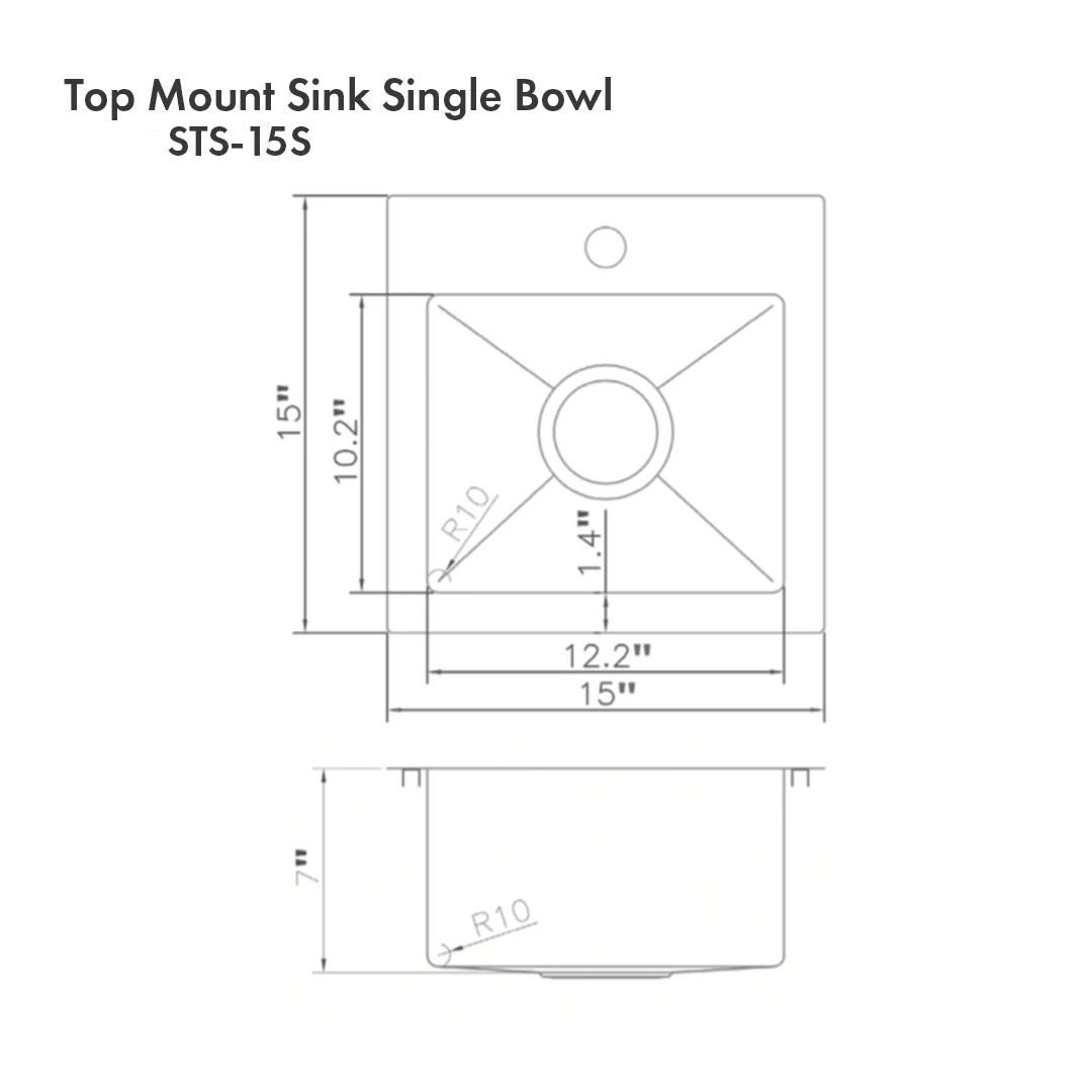 ZLINE 15 in. Donner Topmount Single Bowl Satin Stainless Steel Bar Kitchen Sink (STS-15S) - Image 9