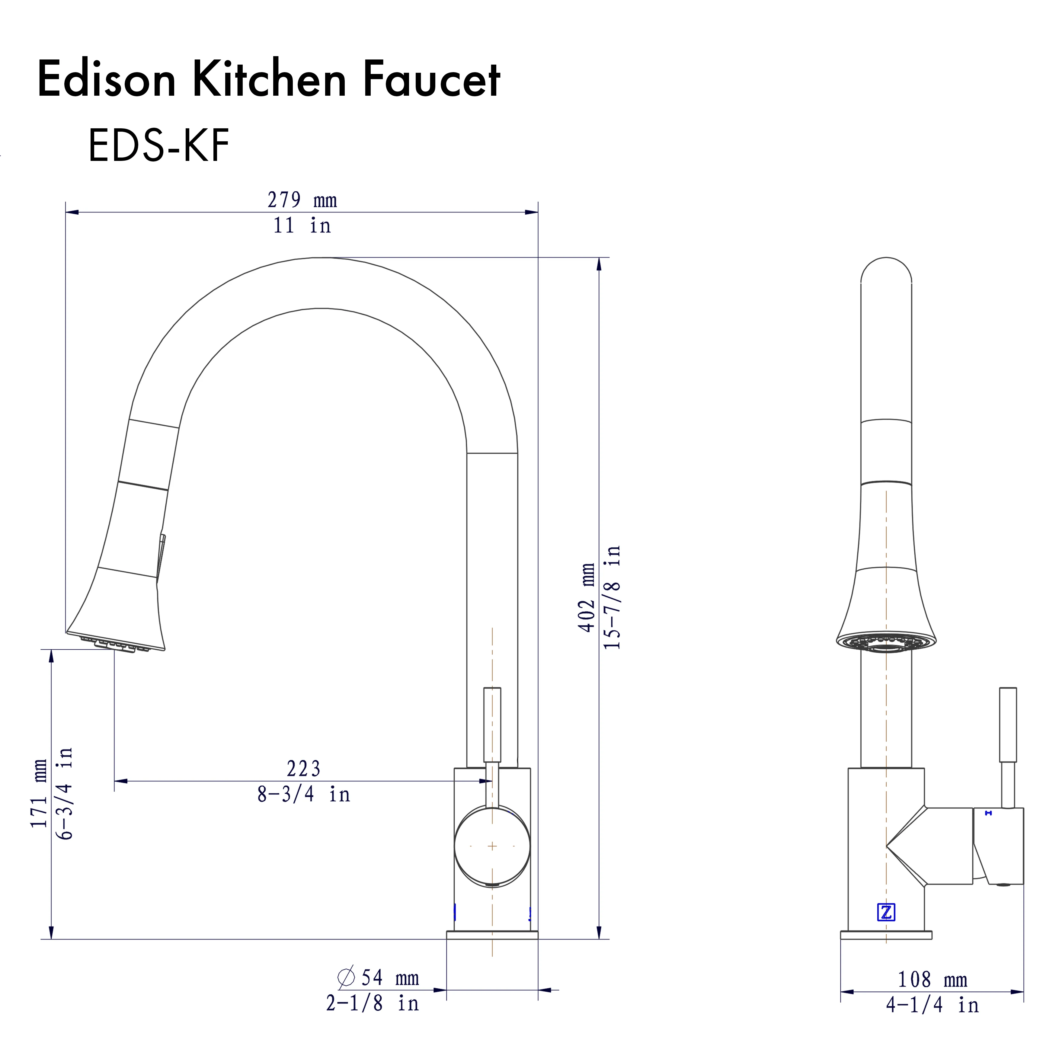 ZLINE Edison Kitchen Faucet in Chrome (EDS-KF-CH) - Image 9