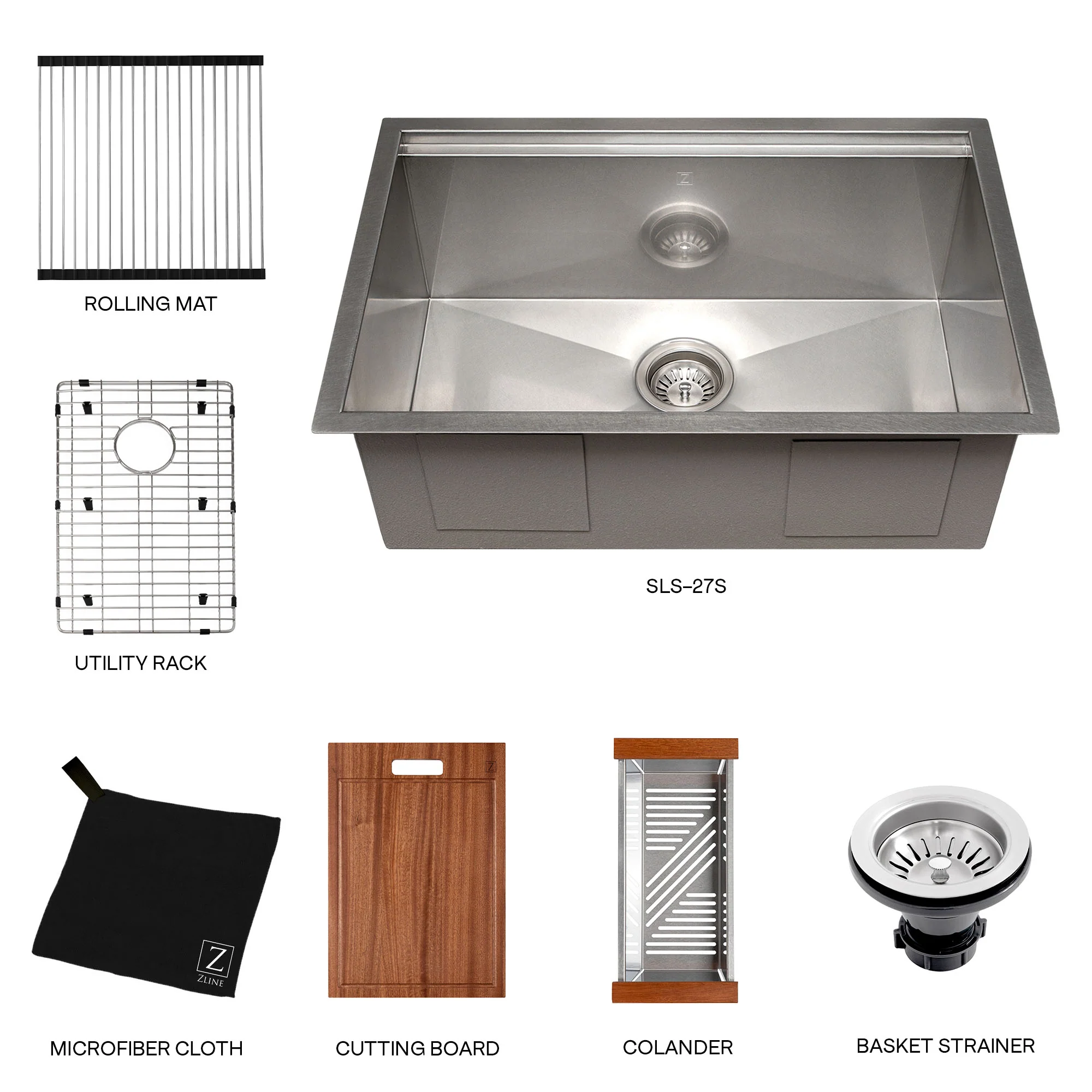 ZLINE 27 in. Garmisch Undermount Single Bowl Satin Stainless Steel Kitchen Sink with Bottom Grid and Accessories (SLS-27S) - Image 19