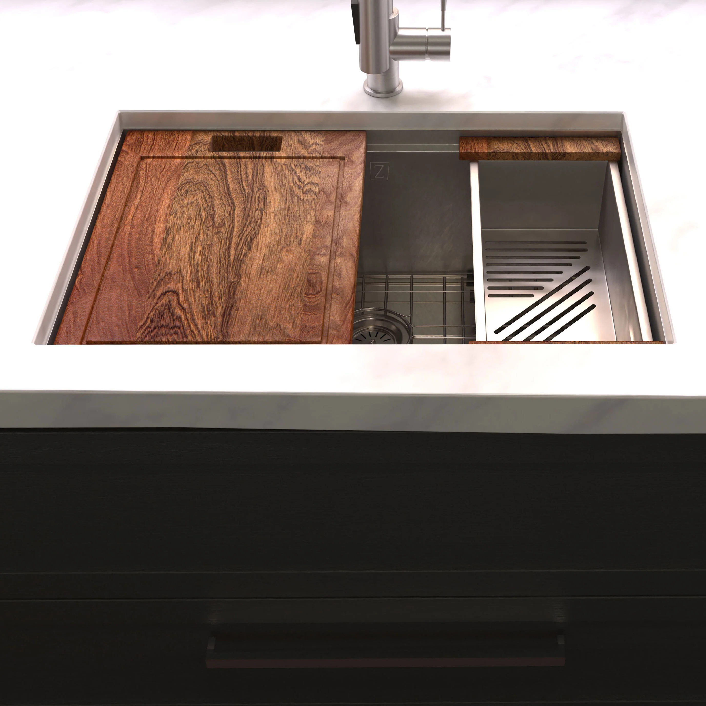 ZLINE 27 in. Garmisch Undermount Single Bowl Satin Stainless Steel Kitchen Sink with Bottom Grid and Accessories (SLS-27S) - Image 4
