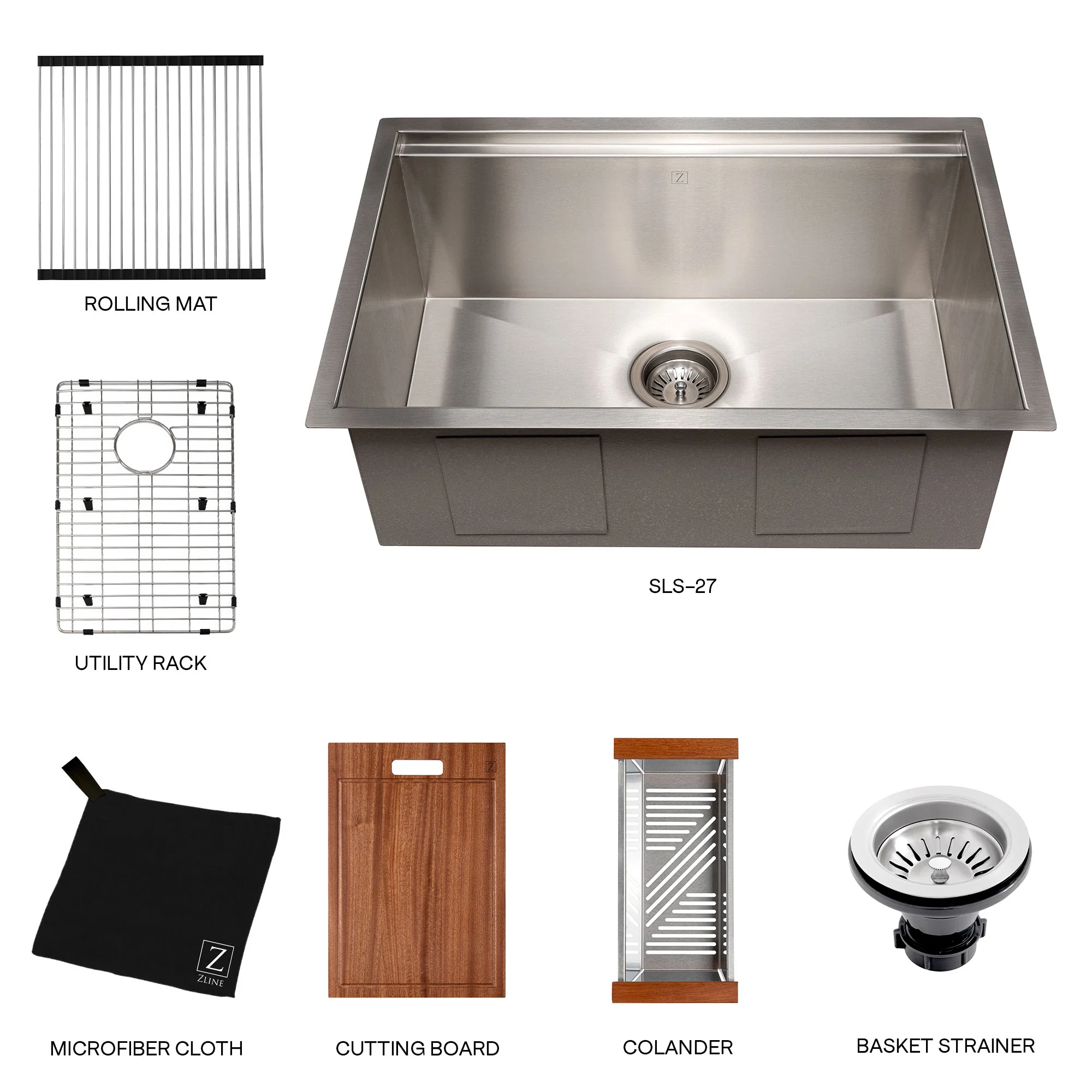 ZLINE 27 in. Garmisch Undermount Single Bowl Stainless Steel Kitchen Sink with Bottom Grid and Accessories (SLS-27) - Image 13