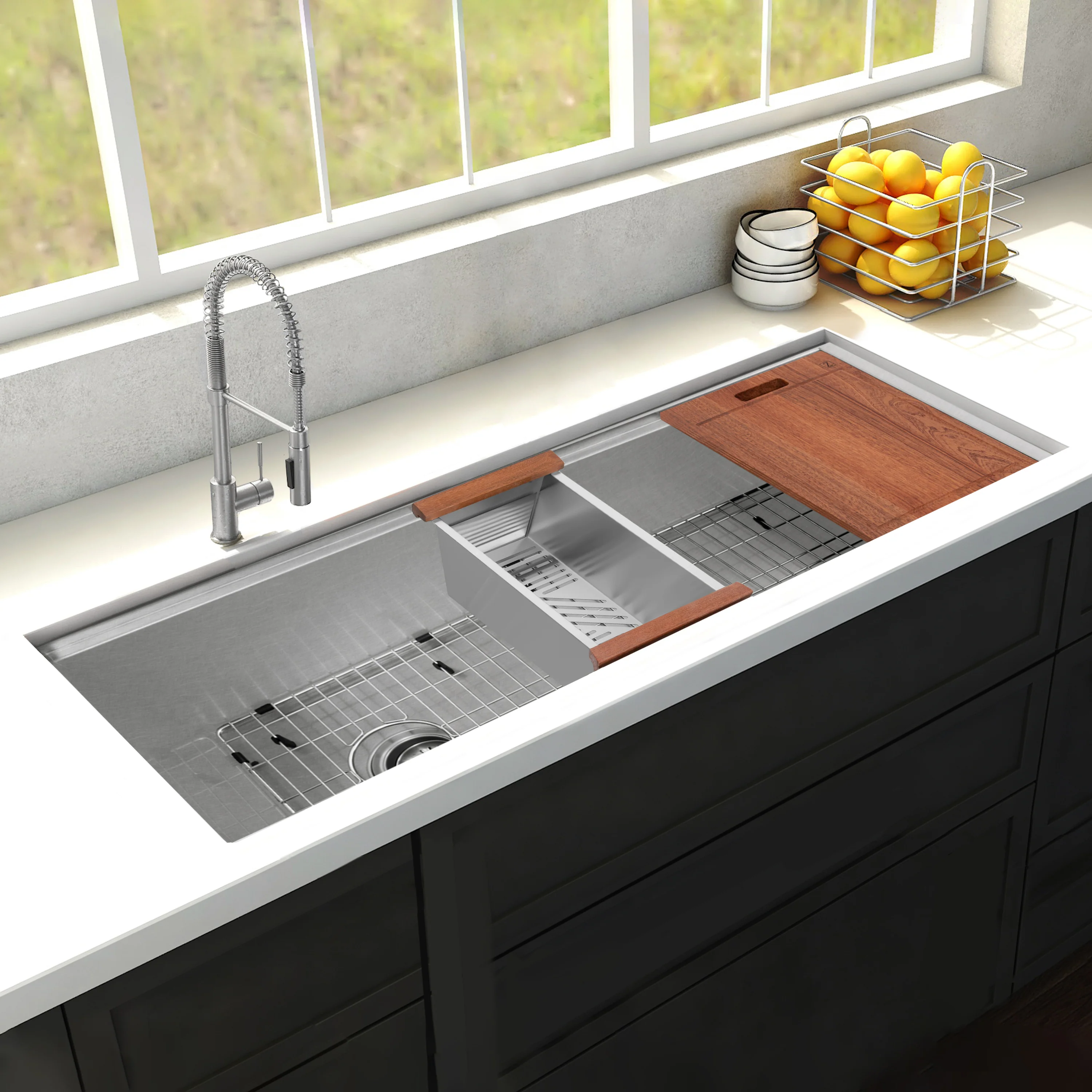 ZLINE 43 in. Garmisch Undermount Single Bowl Satin Stainless Steel Kitchen Sink with Bottom Grid and Accessories (SLS-43S) - Image 2