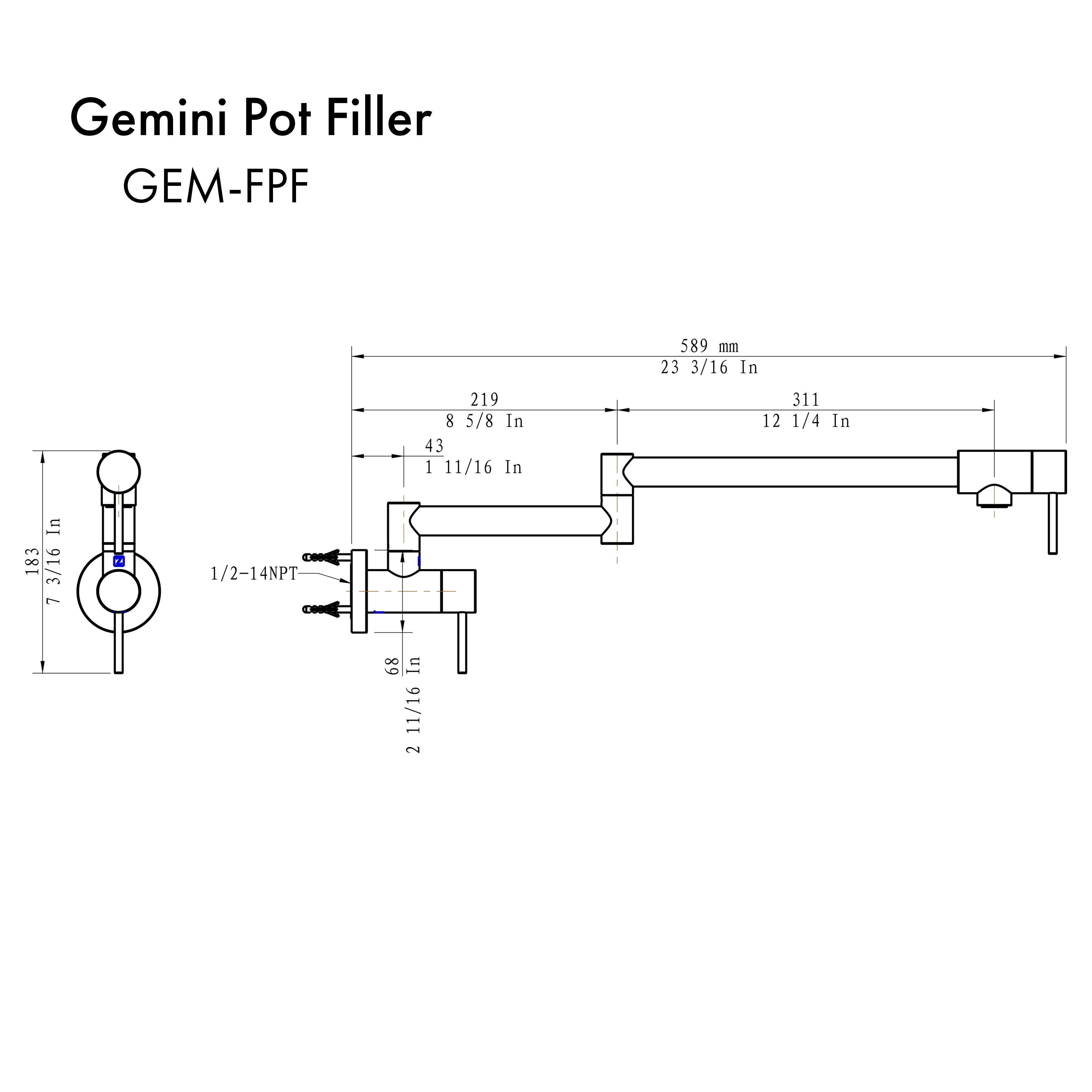 ZLINE Gemini Pot Filler in Matte Black (GEM-FPF-MB) - Image 5