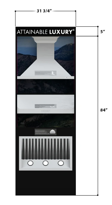 ZLINE Hood Stack Vignette with a stainless steel wall mount range hood, range hood insert, and stainless steel under-cabinet (VND-HD-STK) - Image 2