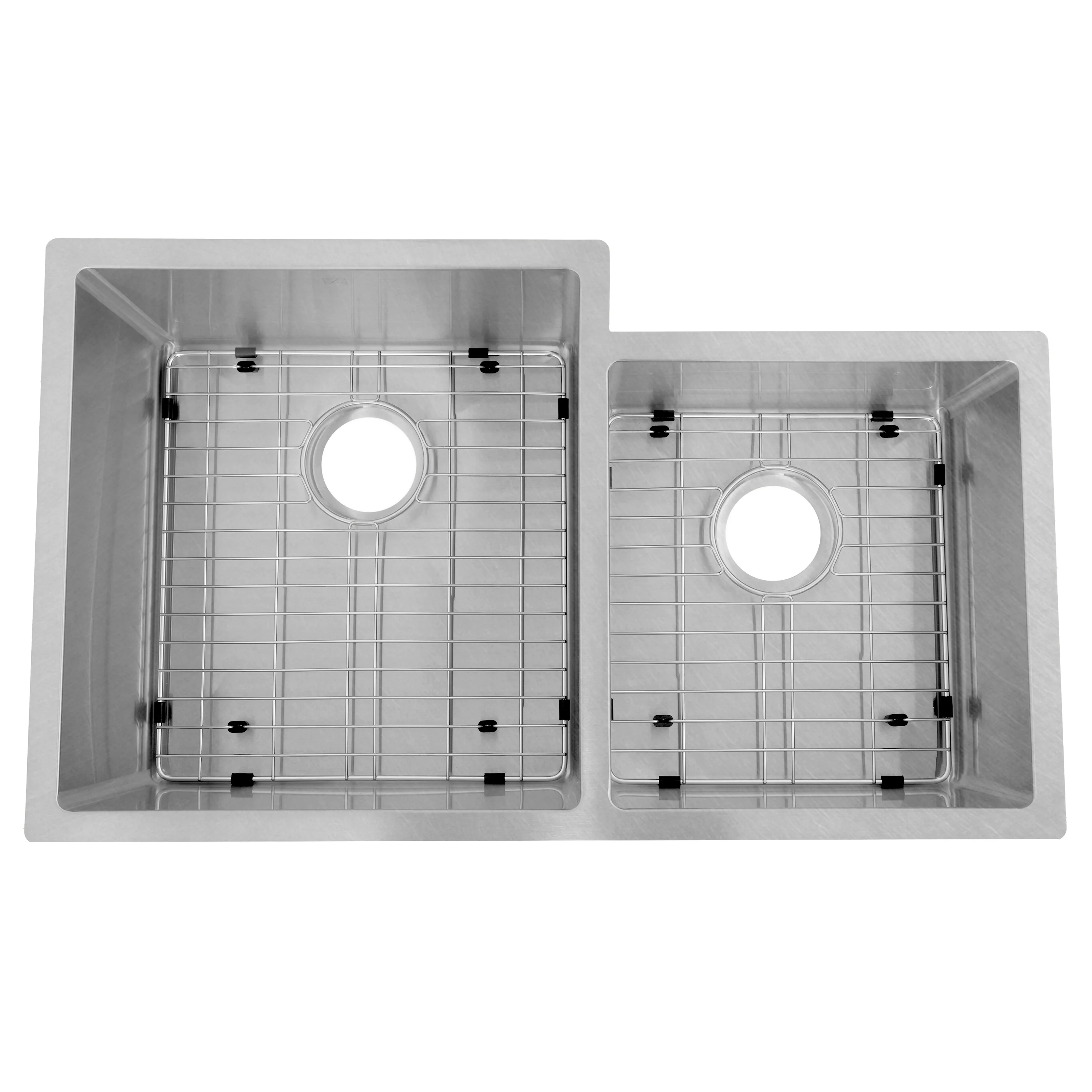 ZLINE 32 in. Jackson Undermount Double Bowl Satin Stainless Steel Kitchen Sink with Bottom Grid (SRDR-32S) - Image 2