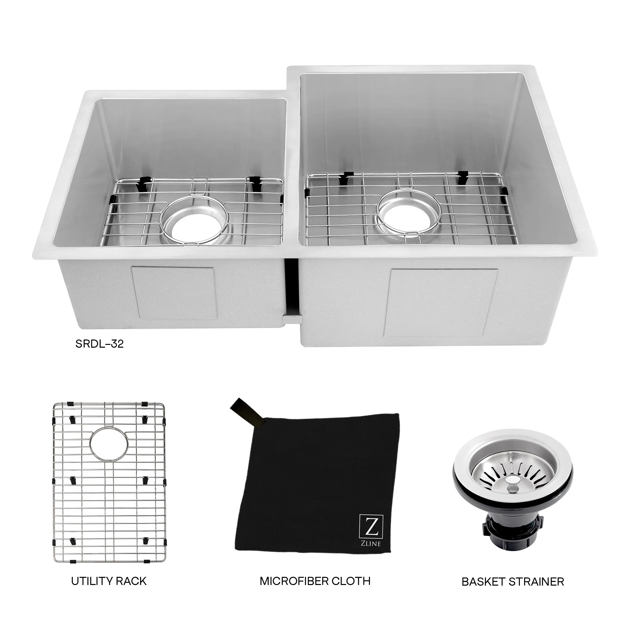 ZLINE 32 in. Jackson Undermount Double Bowl Stainless Steel Kitchen Sink with Bottom Grid (SRDL-32) - Image 7