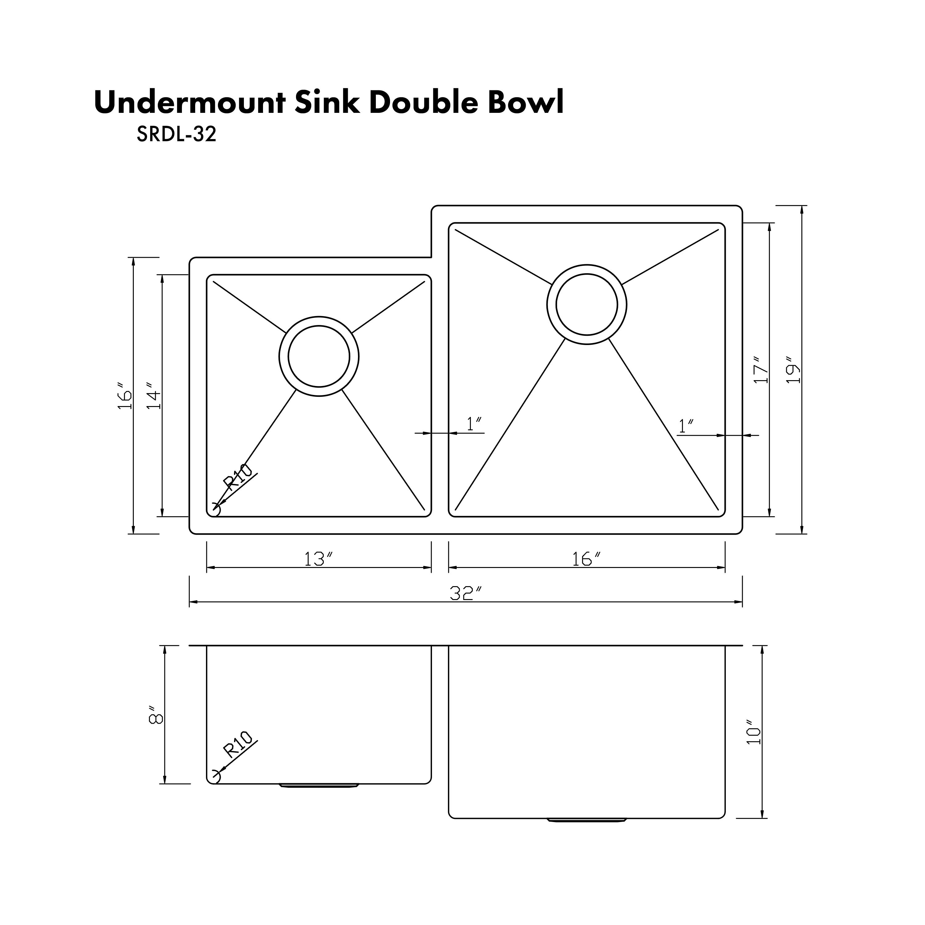 ZLINE 32 in. Jackson Undermount Double Bowl Stainless Steel Kitchen Sink with Bottom Grid (SRDL-32) - Image 8