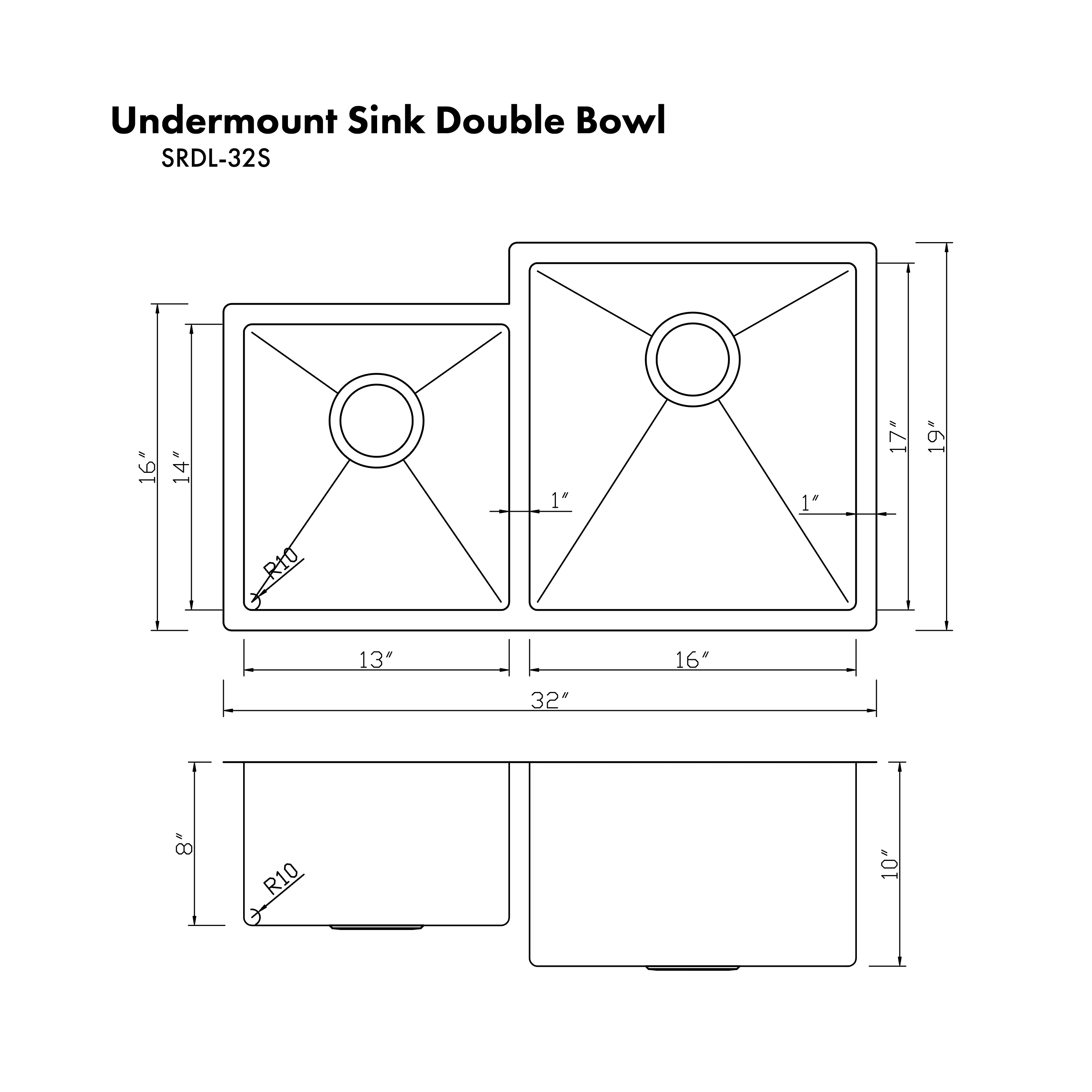 ZLINE 32 in. Jackson Undermount Double Bowl Stainless Steel Kitchen Sink with Bottom Grid (SRDR-32) - Image 8