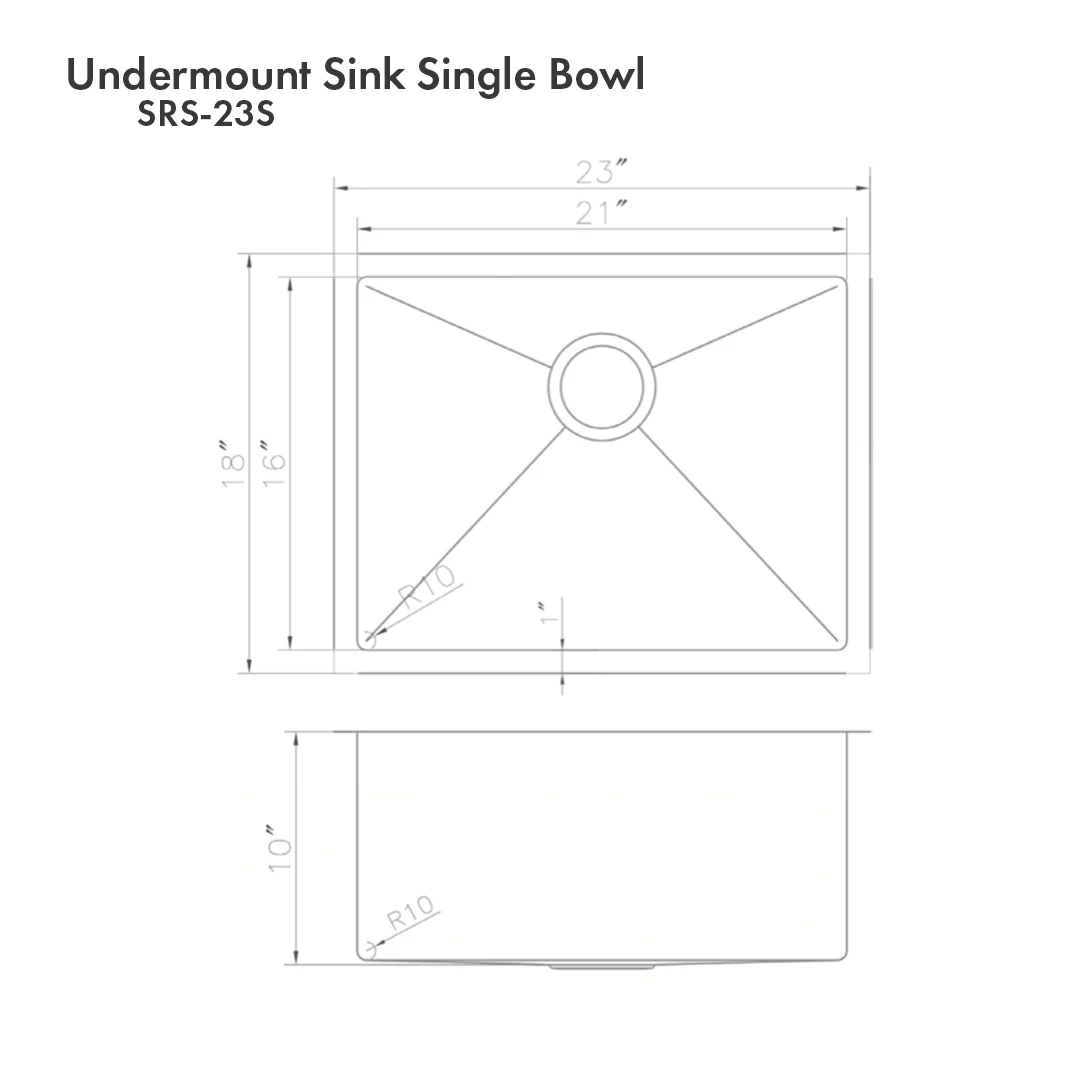 ZLINE 23 in. Meribel Undermount Single Bowl Satin Stainless Steel Kitchen Sink with Bottom Grid (SRS-23S) - Image 13