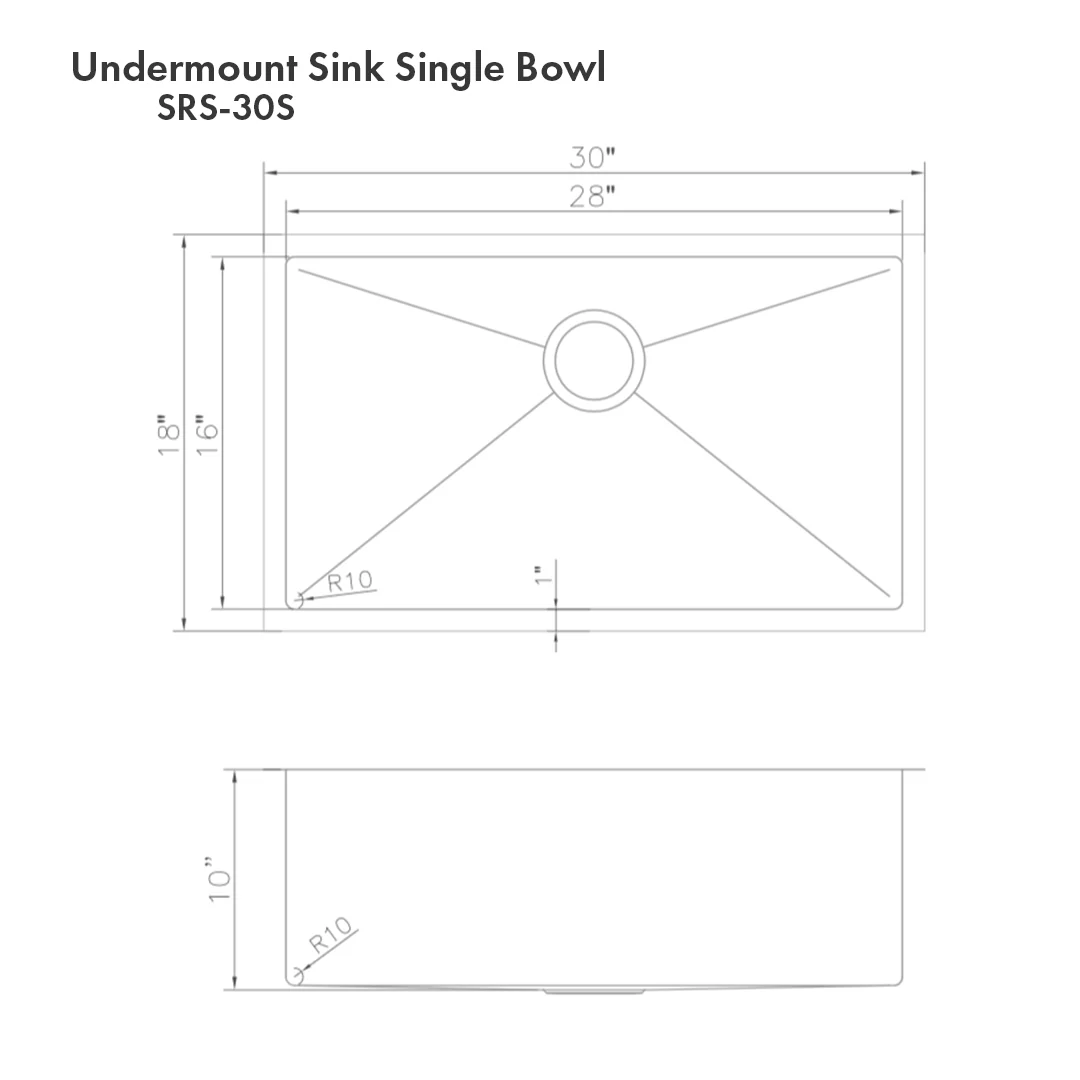 ZLINE 30 in. Meribel Undermount Single Bowl Satin Stainless Steel Kitchen Sink with Bottom Grid (SRS-30S) - Image 22