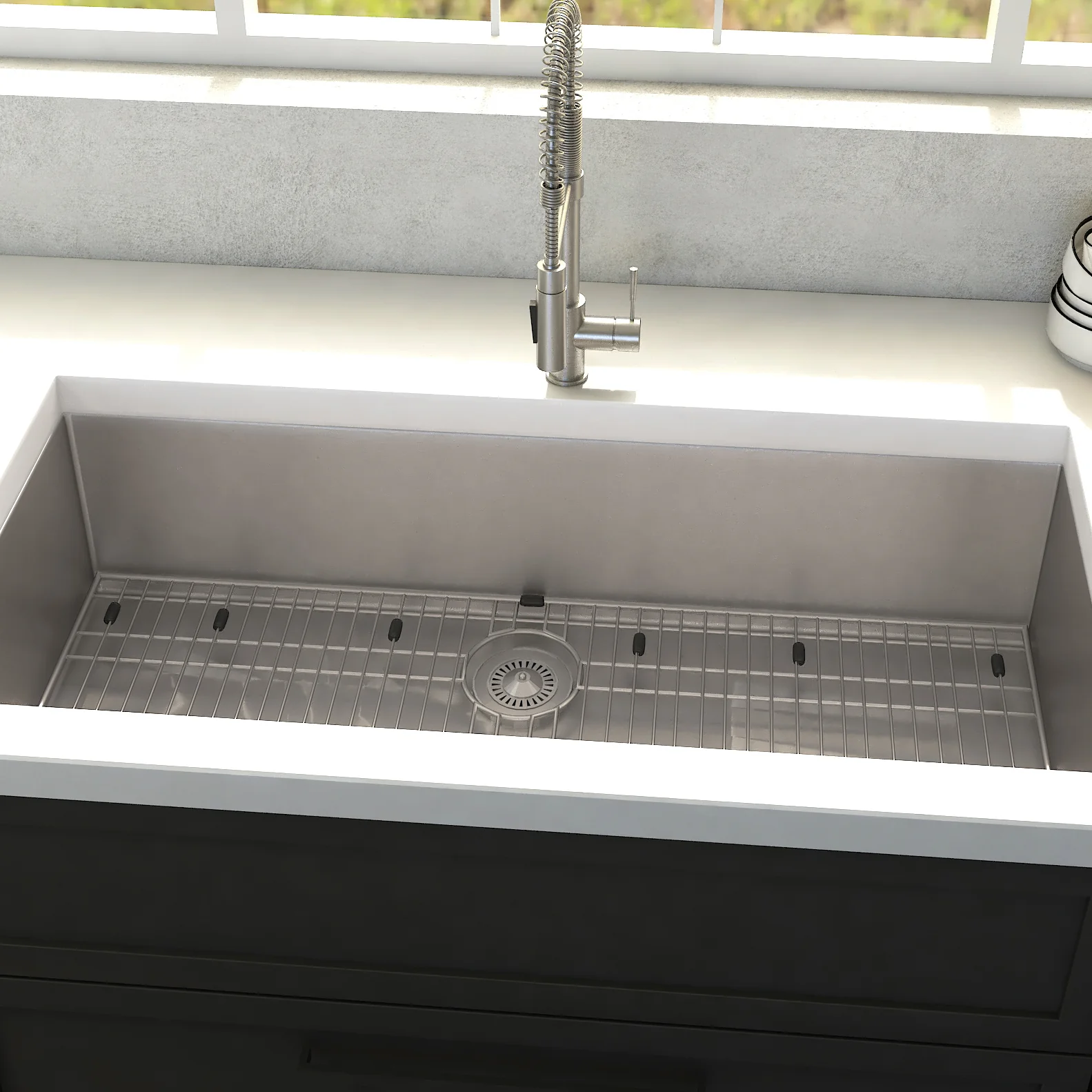ZLINE 33 in. Meribel Undermount Single Bowl Stainless Steel Kitchen Sink with Bottom Grid (SRS-33) - Image 8