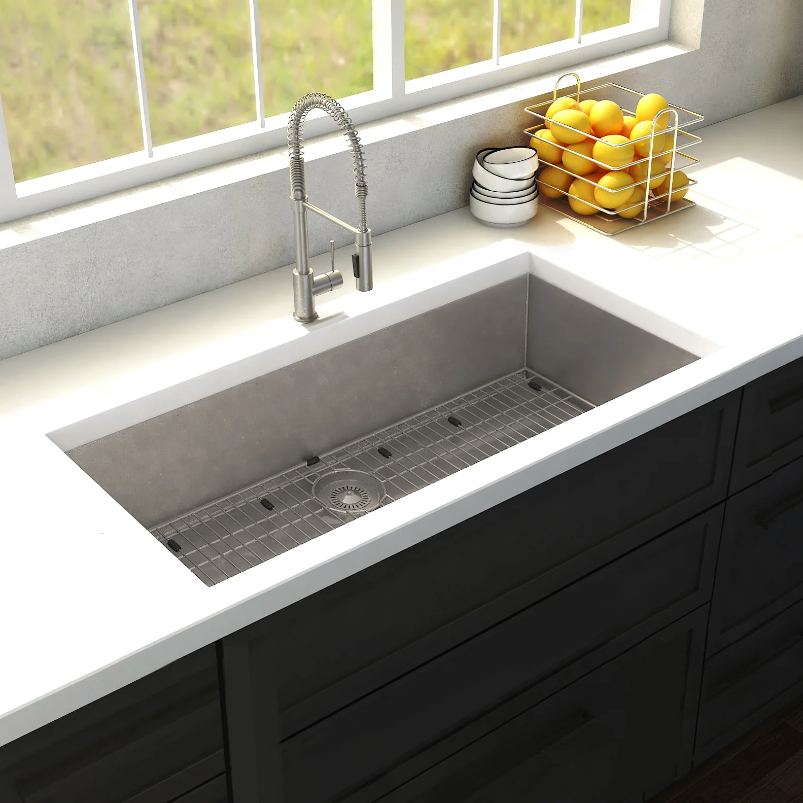 ZLINE 33 in. Meribel Undermount Single Bowl Stainless Steel Kitchen Sink with Bottom Grid (SRS-33) - Image 9