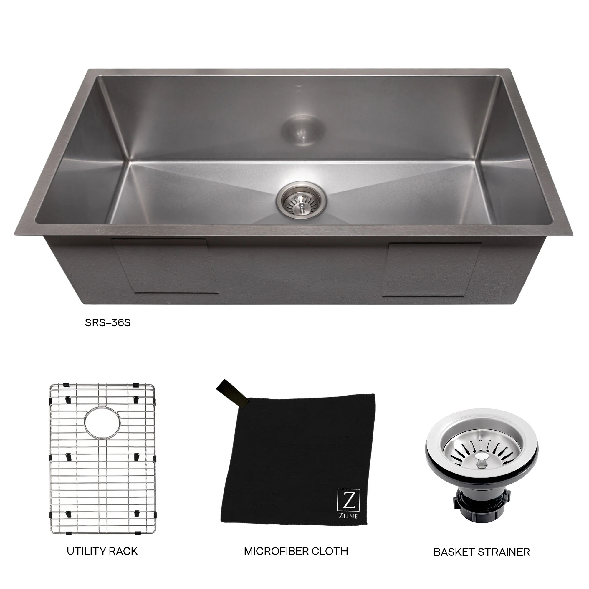 ZLINE 36 in. Meribel Undermount Single Bowl Satin Stainless Steel Kitchen Sink with Bottom Grid (SRS-36S) - Image 9