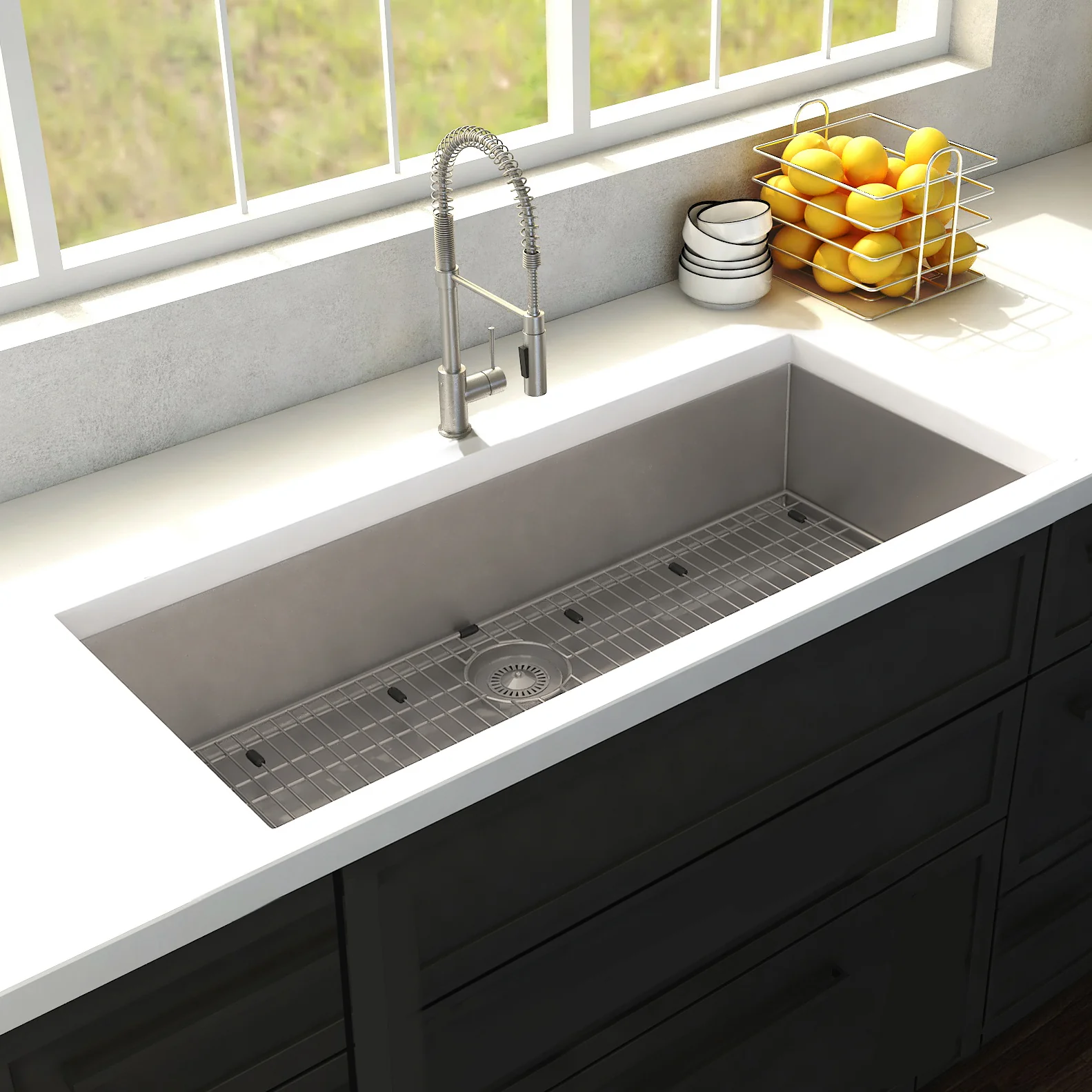 ZLINE 36 in. Meribel Undermount Single Bowl Stainless Steel Kitchen Sink with Bottom Grid (SRS-36) - Image 2