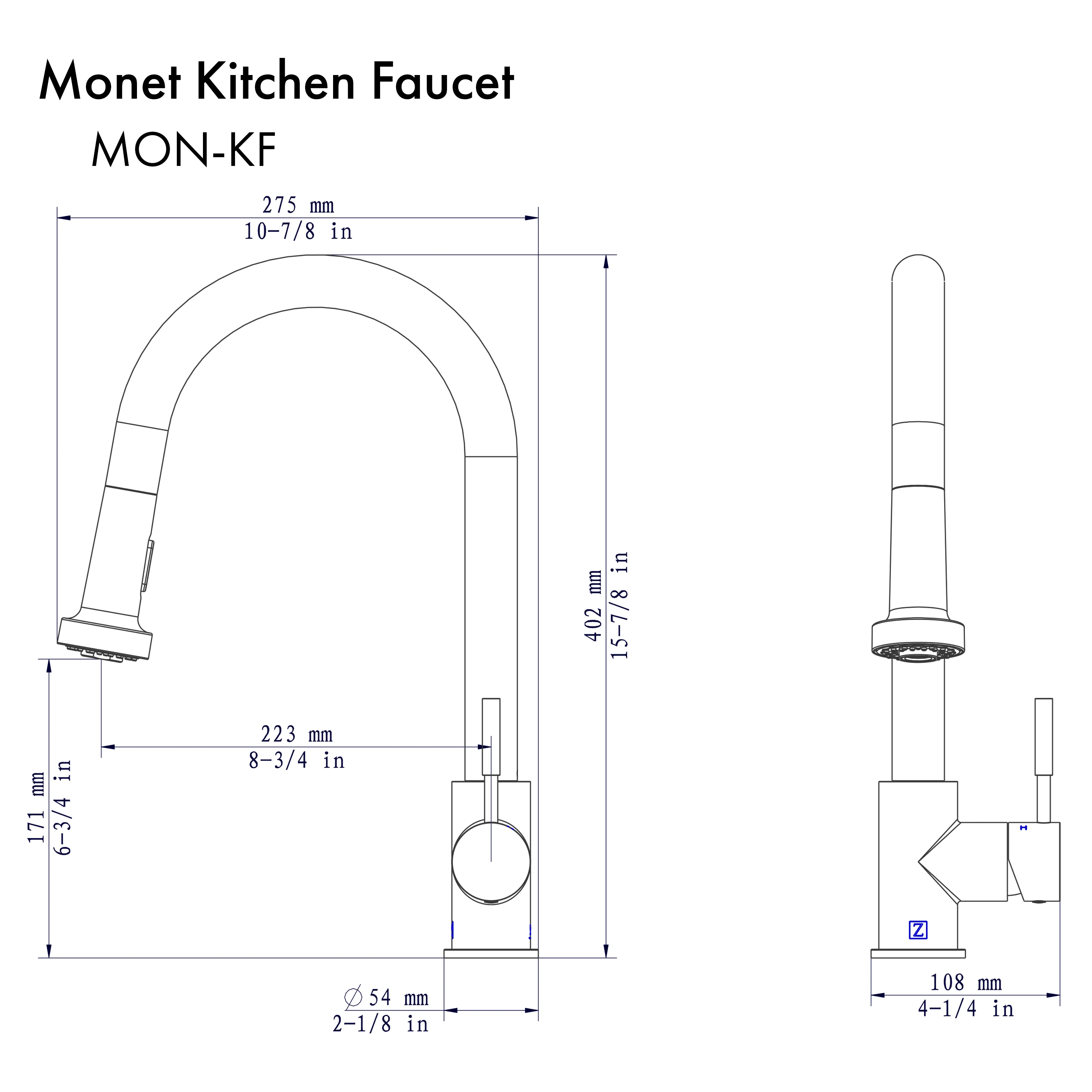 ZLINE Monet Kitchen Faucet in Polished Gold (MON-KF-PG) - Image 4