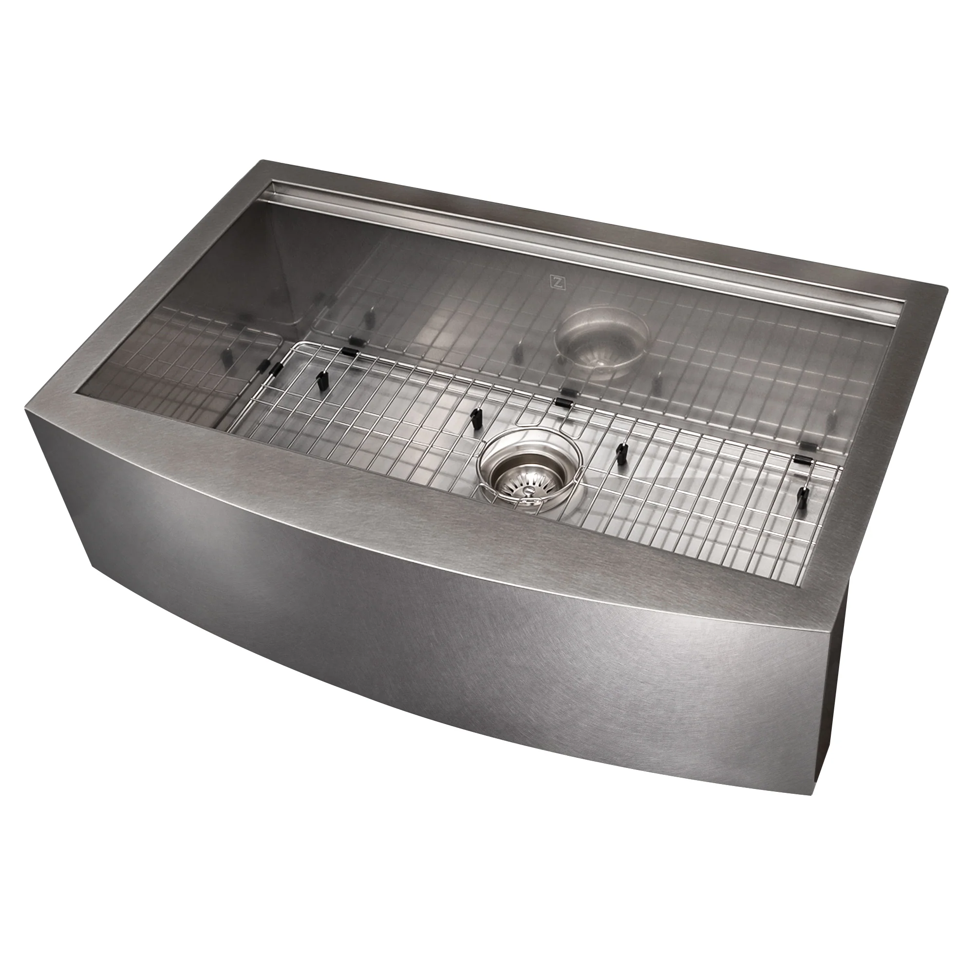 ZLINE 33 in. Moritz Farmhouse Apron Mount Single Bowl Satin Stainless Steel Kitchen Sink with Bottom Grid and Accessories (SLSAP-33S) - Image 16