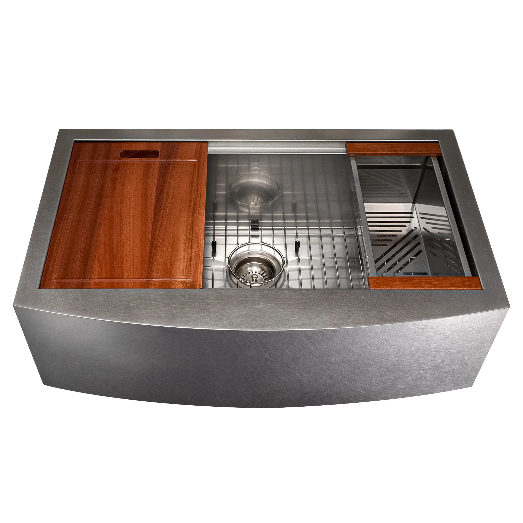 ZLINE 33 in. Moritz Farmhouse Apron Mount Single Bowl Satin Stainless Steel Kitchen Sink with Bottom Grid and Accessories (SLSAP-33S) - Image 7
