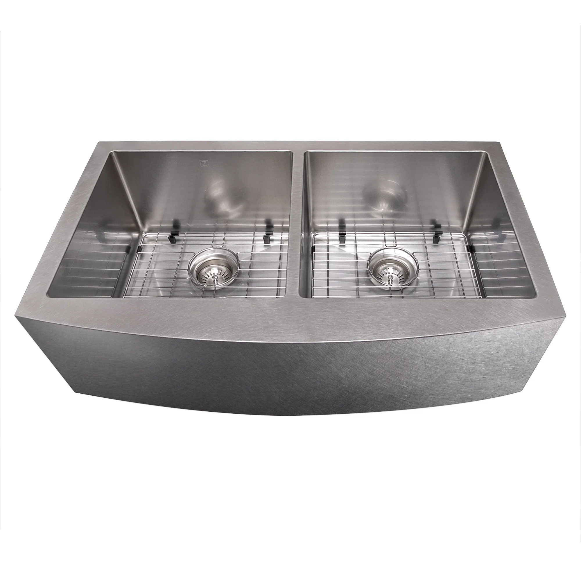 ZLINE 36 in. Niseko Farmhouse Apron Mount Double Bowl Satin Stainless Steel Kitchen Sink with Bottom Grid (SA50D-36S) - Image 4