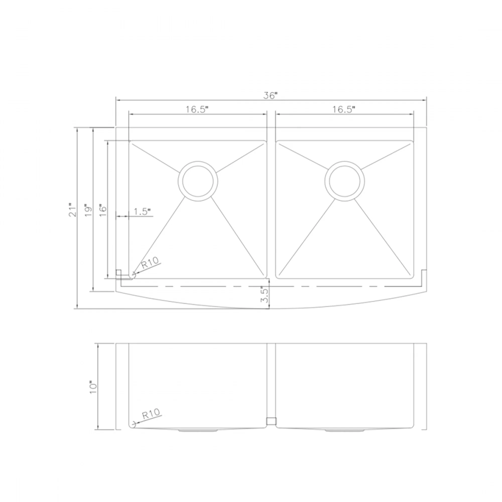 ZLINE 36 in. Niseko Farmhouse Apron Mount Double Bowl Stainless Steel Kitchen Sink with Bottom Grid (SA50D-36) - Image 10