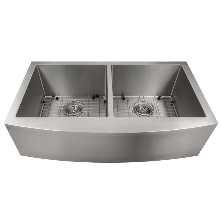 ZLINE 36 in. Niseko Farmhouse Apron Mount Double Bowl Stainless Steel Kitchen Sink with Bottom Grid (SA50D-36) - Image 4