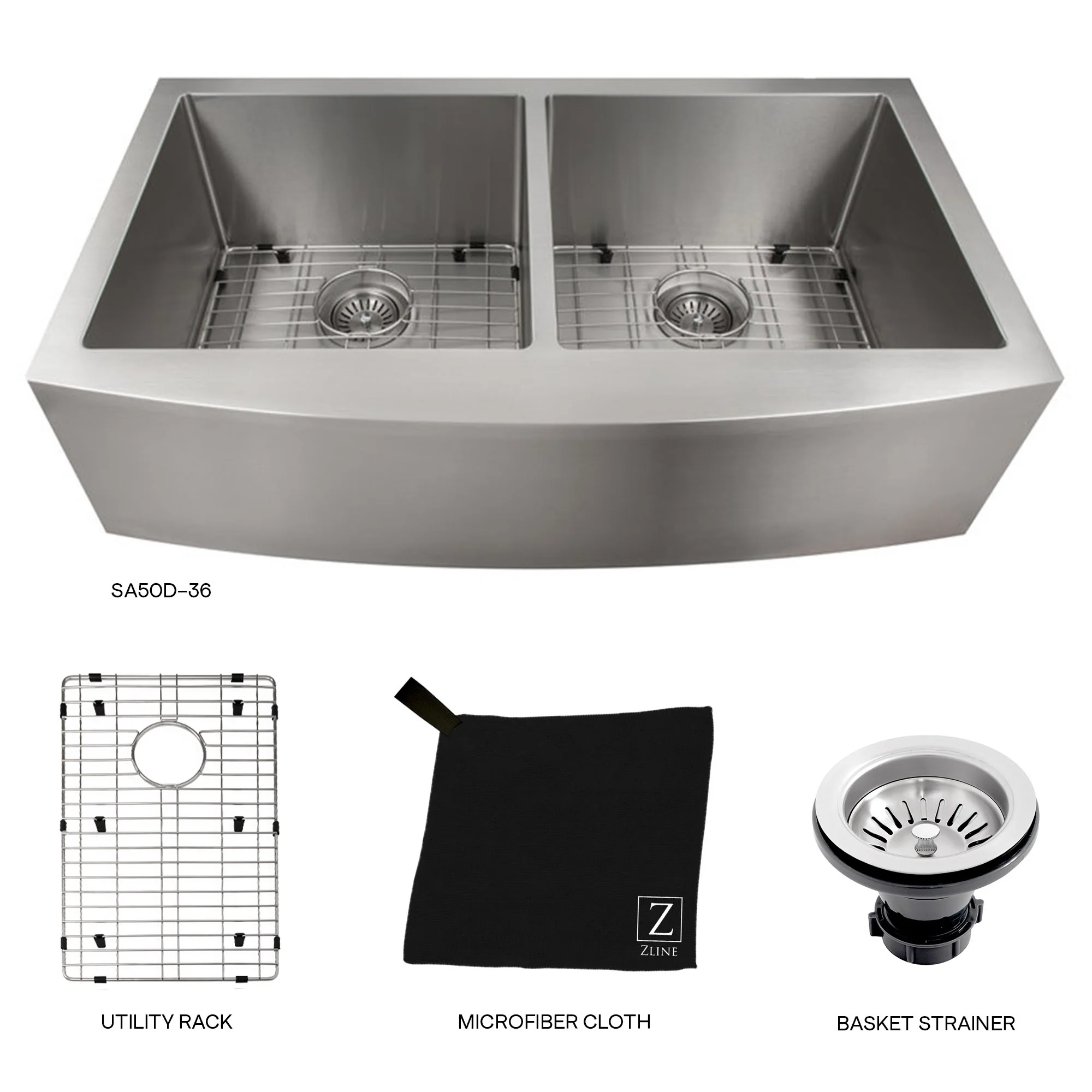 ZLINE 36 in. Niseko Farmhouse Apron Mount Double Bowl Stainless Steel Kitchen Sink with Bottom Grid (SA50D-36) - Image 8