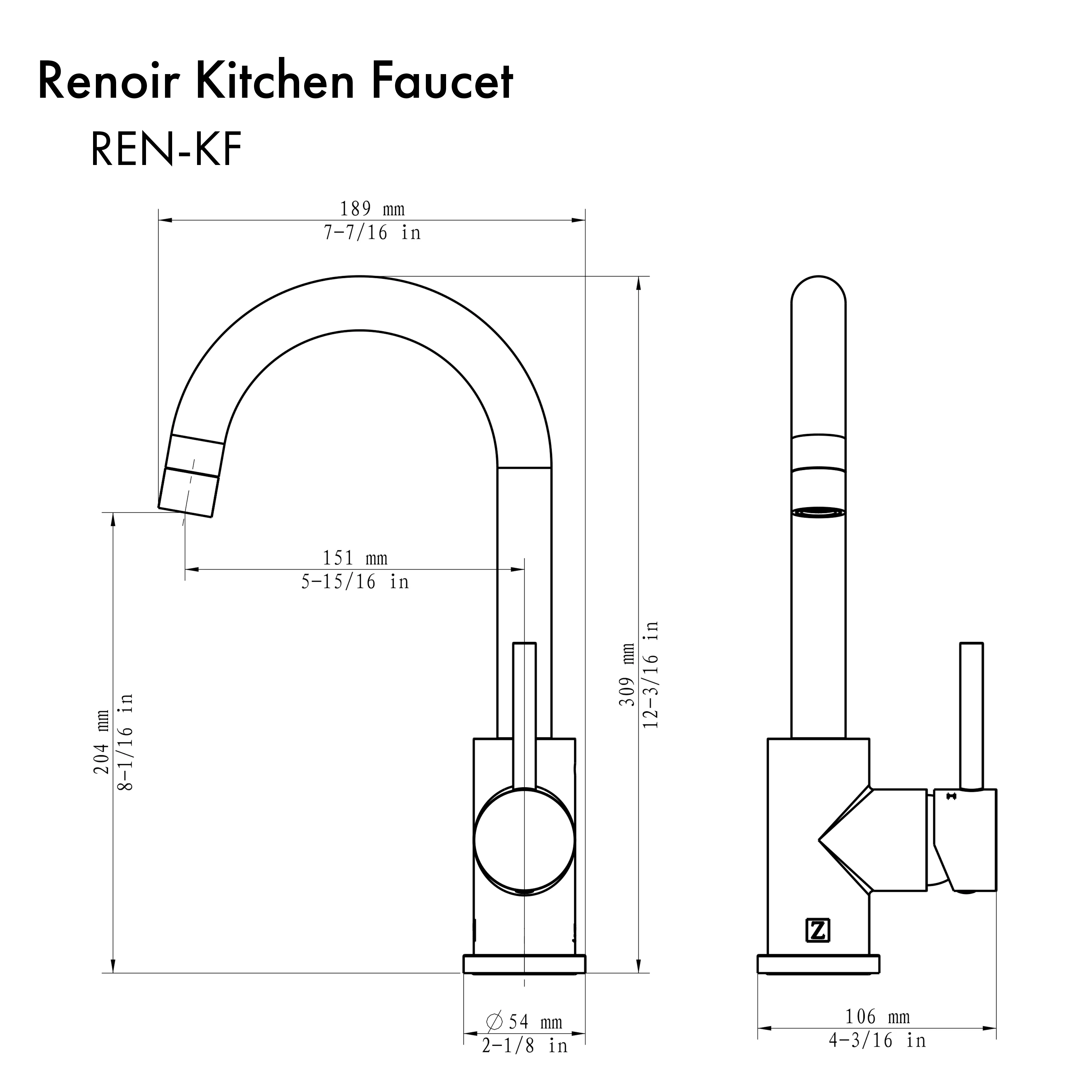 ZLINE Renoir Kitchen Faucet in Chrome (REN-KF-CH) - Image 6