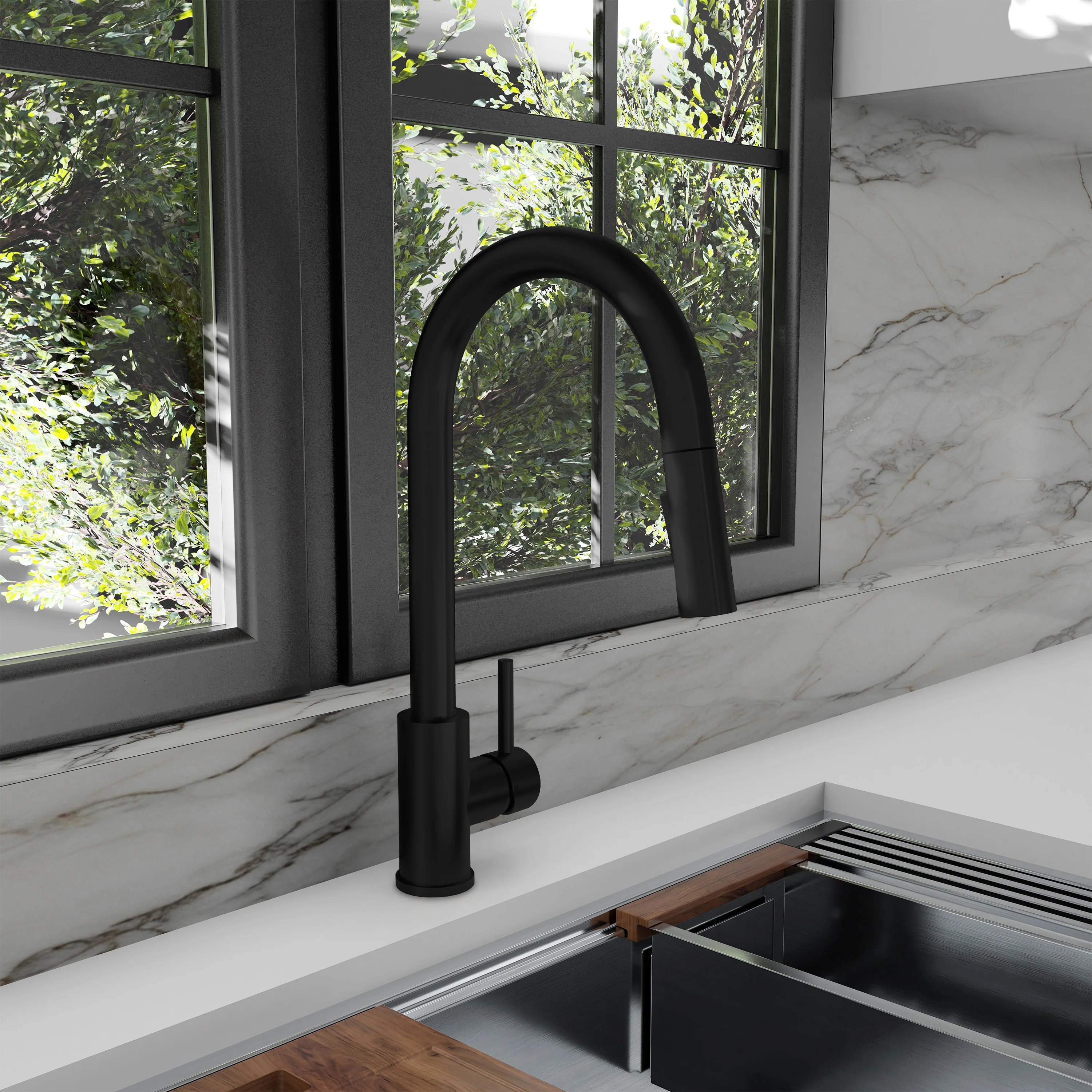 ZLINE Palisades Pull Down Single Handle Kitchen Faucet in Matte Black (RBCN1-KF-MB) - Image 8