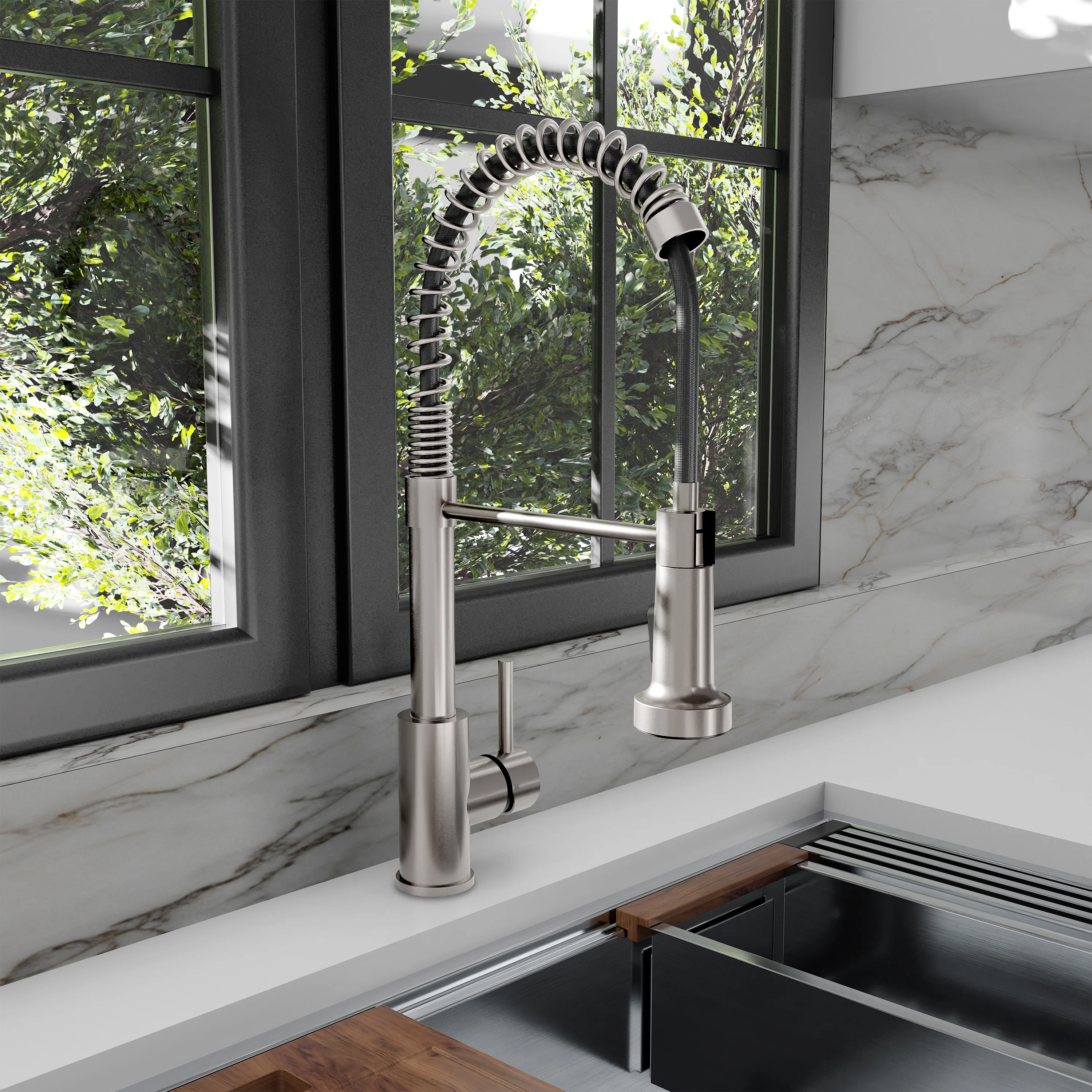 ZLINE Palisades Pull Down Spring Spray Wand Kitchen Faucet in Brushed Nickel (RBCN2-KF-BN) - Image 8
