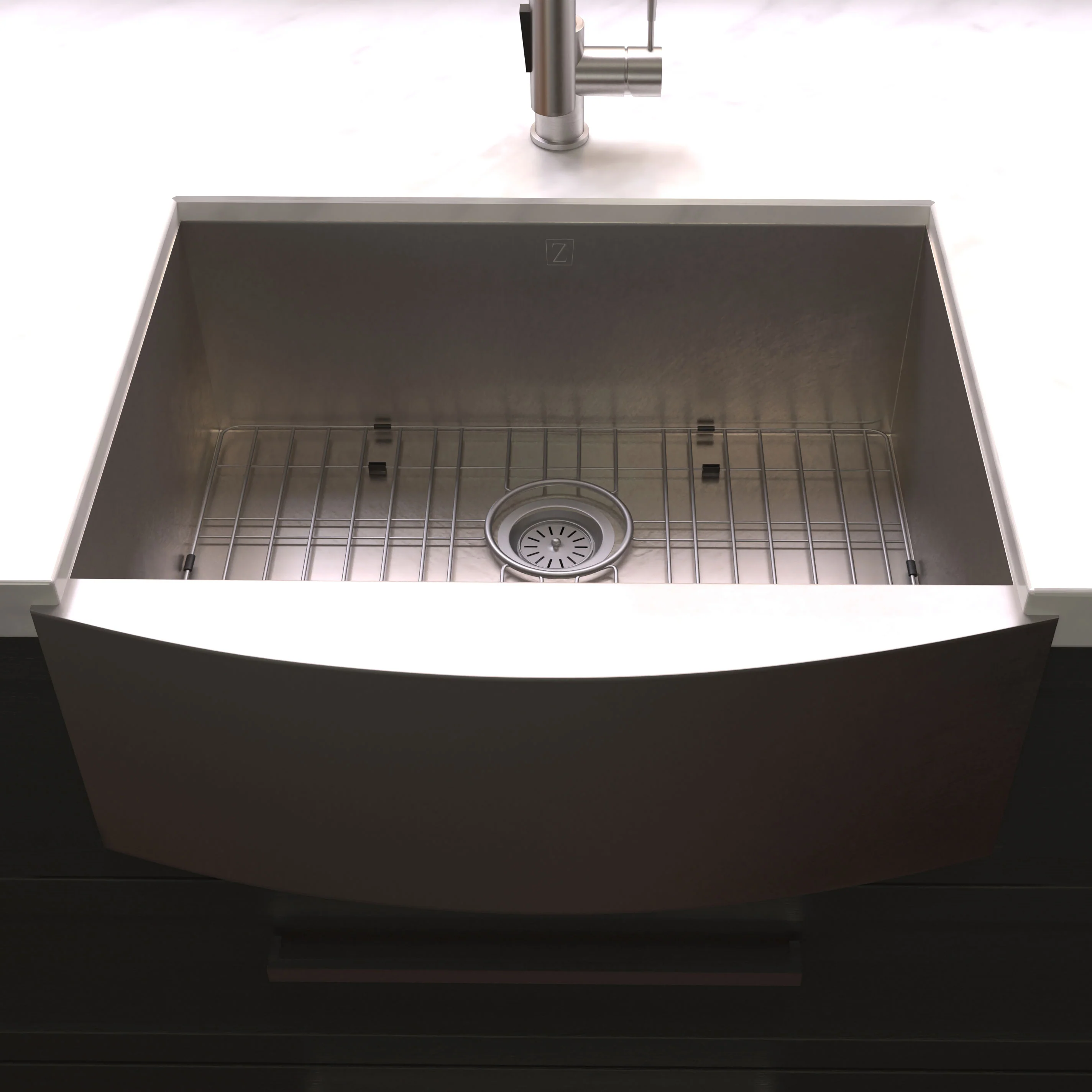 ZLINE 33 in. Vail Farmhouse Apron Mount Single Bowl Satin Stainless Steel Kitchen Sink with Bottom Grid (SAS-33S) - Image 10