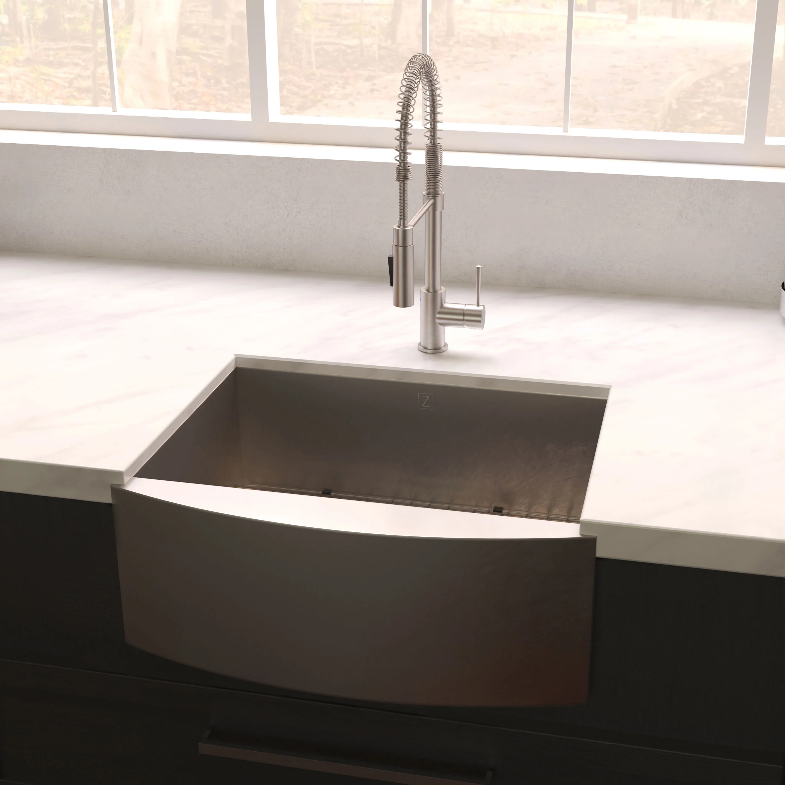 ZLINE 33 in. Vail Farmhouse Apron Mount Single Bowl Satin Stainless Steel Kitchen Sink with Bottom Grid (SAS-33S) - Image 11