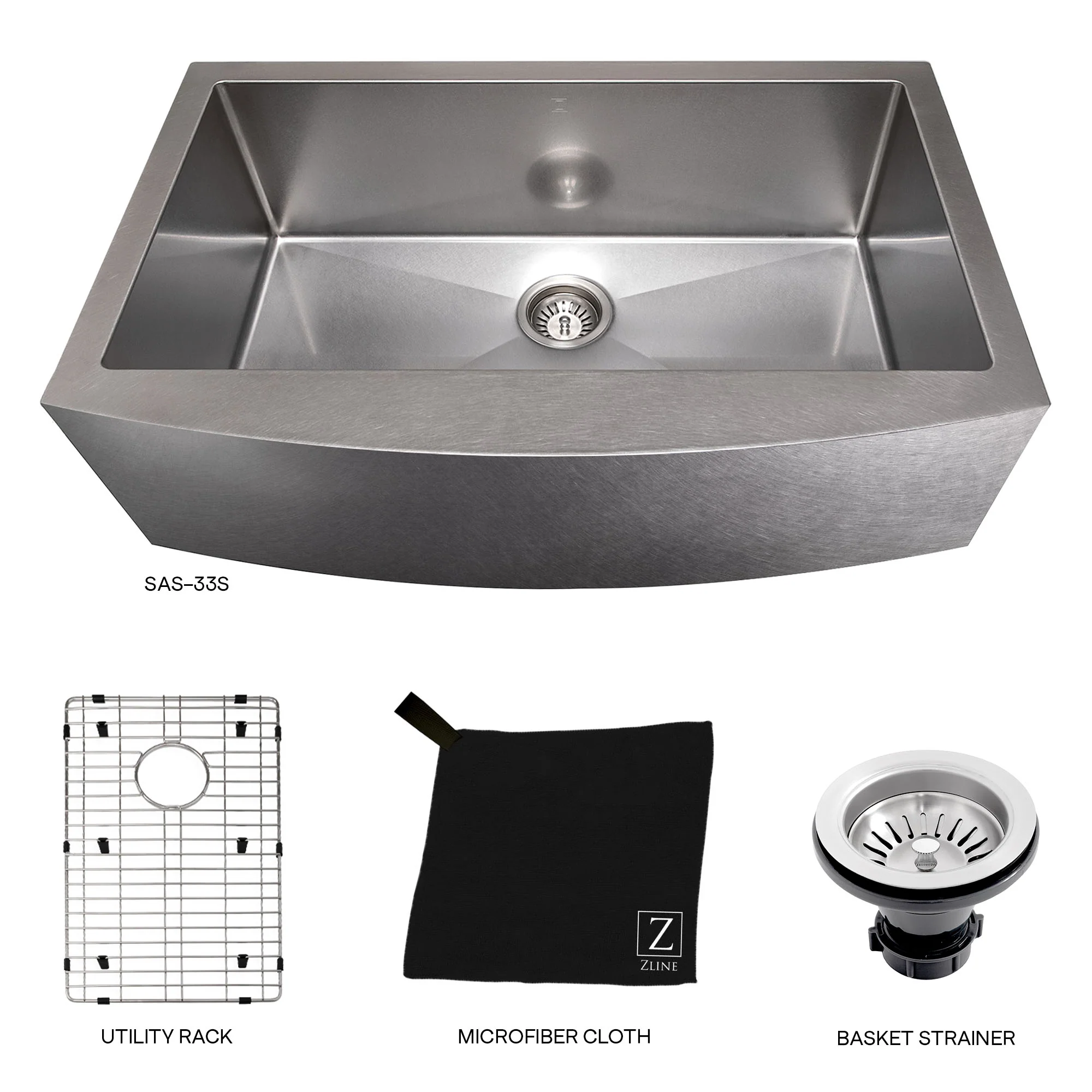 ZLINE 33 in. Vail Farmhouse Apron Mount Single Bowl Satin Stainless Steel Kitchen Sink with Bottom Grid (SAS-33S) - Image 12