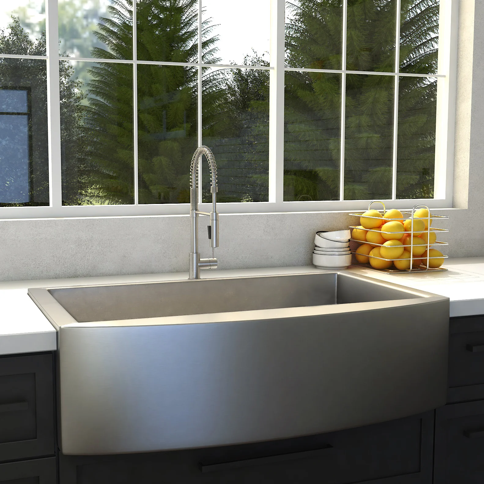 ZLINE 33 in. Vail Farmhouse Apron Mount Single Bowl Stainless Steel Kitchen Sink with Bottom Grid (SAS-33) - Image 2